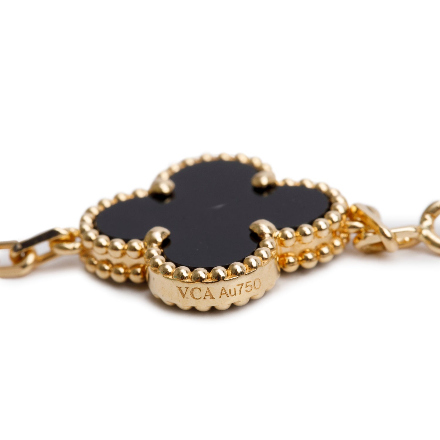 Van Cleef & Arpels 2020 18k Yellow Gold Vintage Alhambra 10 Motif Onyx Necklace w/ Box, Receipt & Certificate