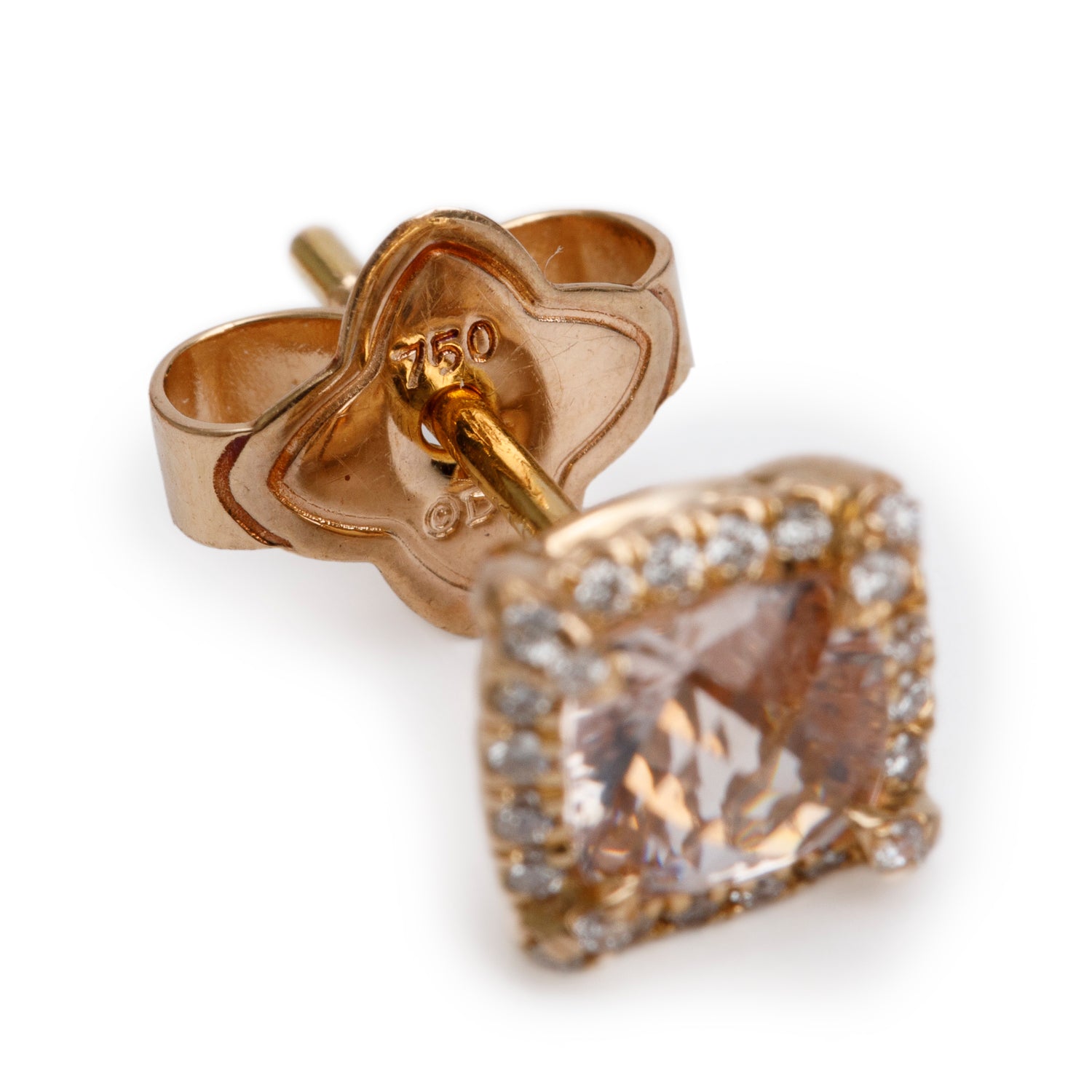David Yurman 18k Rose Gold 5 MM Morganite & Pave Diamond Petite Chatelaine Stud Earrings w/ Box