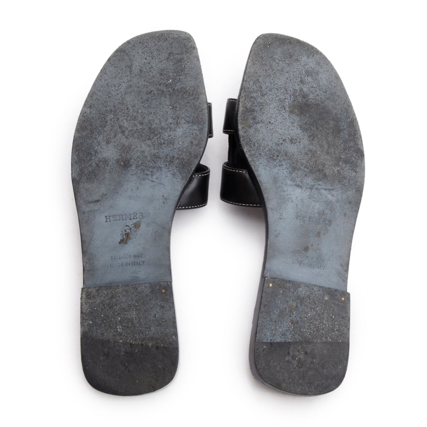 Hermes Black Box Leather Oran Sandals, Size 37 w/ Box