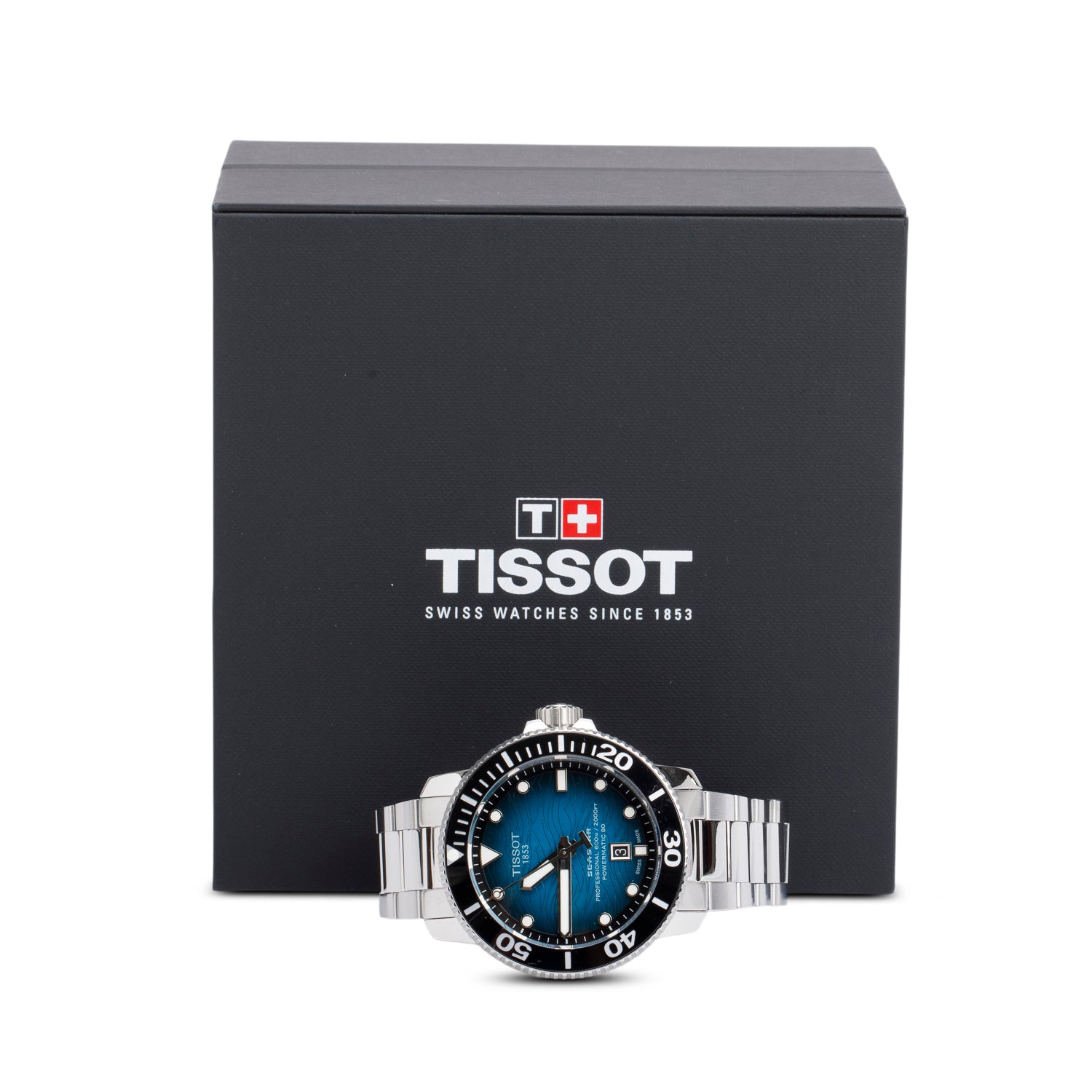 Tissot Stainless Steel Seastar 2000 46 MM Automatic Watch Blue Black Dial w/ Box