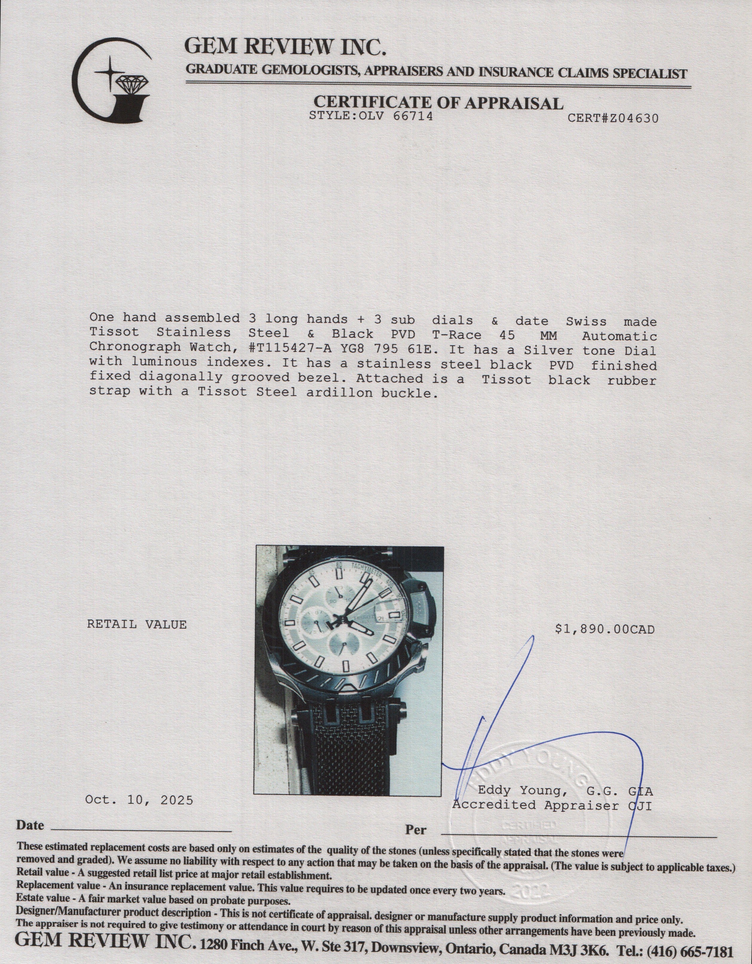 Tissot Stainless Steel & Black PVD T-Race 45 MM Automatic Chronograph Watch Silver Dial