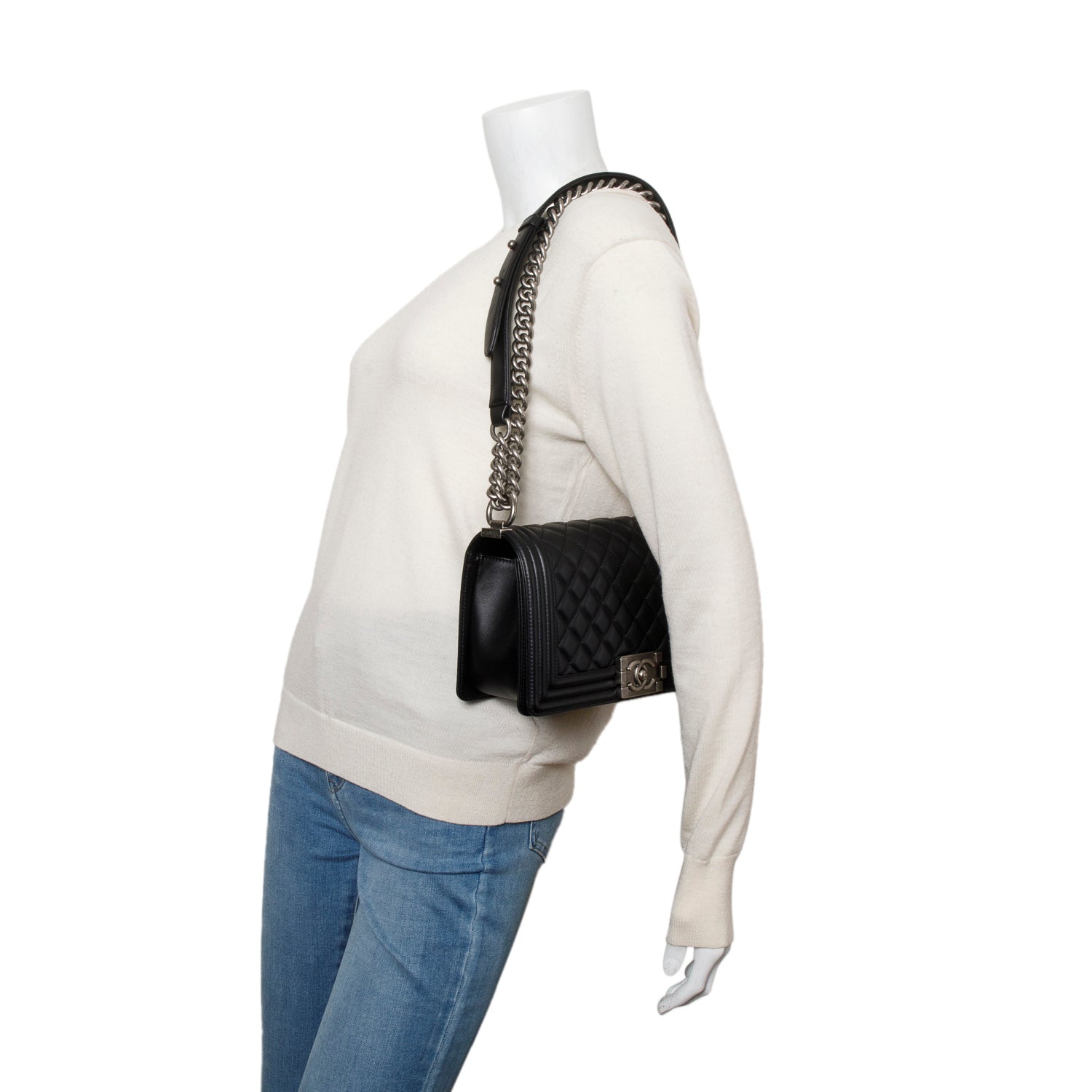 Chanel Black Quilted Lambskin Leather Medium Boy Bag w/ Authenticity Card