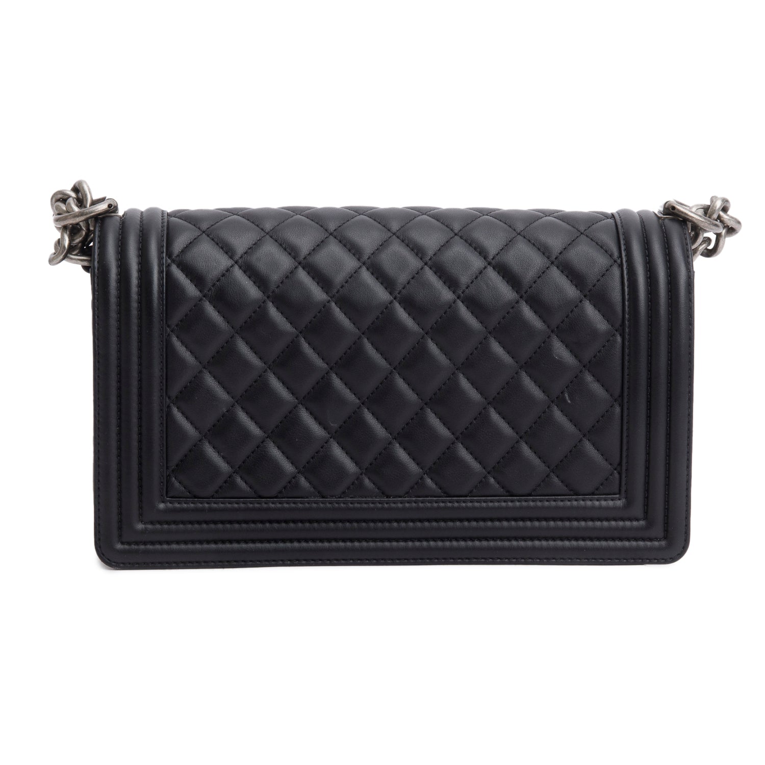 Chanel Black Quilted Lambskin Leather Medium Boy Bag w/ Authenticity Card