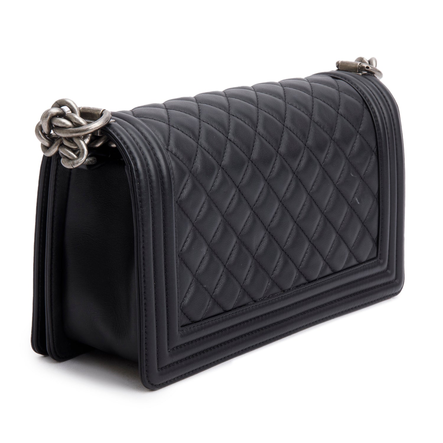 Chanel Black Quilted Lambskin Leather Medium Boy Bag w/ Authenticity Card