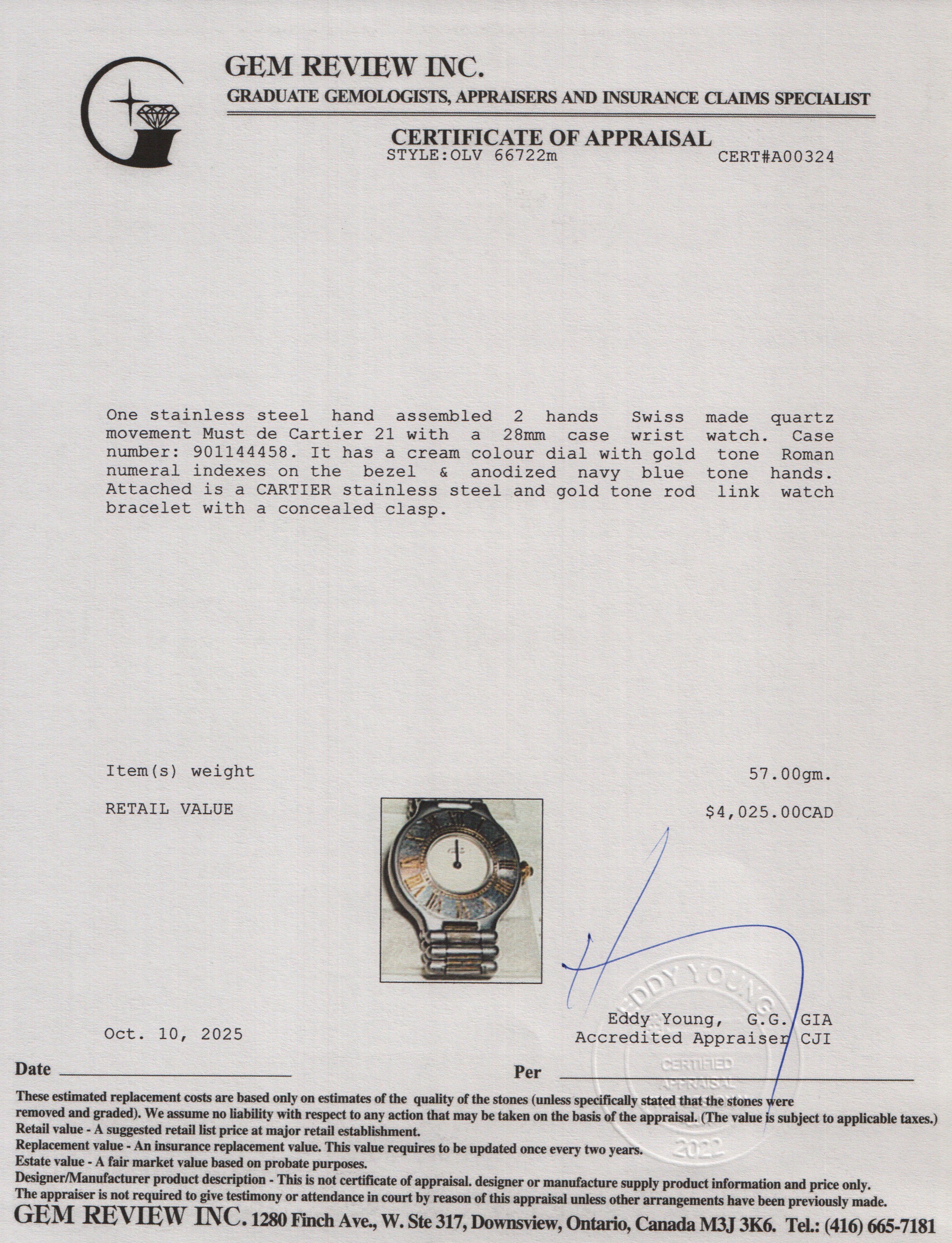 Cartier Stainless Steel & 18k Yellow Gold Plated Must de Cartier 21 28 MM Watch 9011 w/box