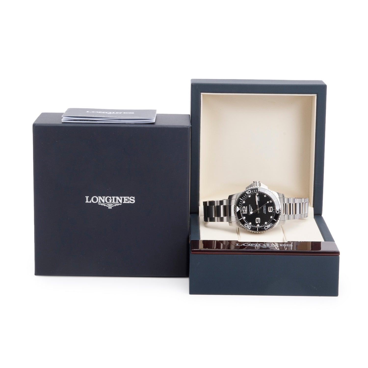 Longines Stainless Steel HydroConquest 43 MM Automatic Watch Black Dial w/ Box