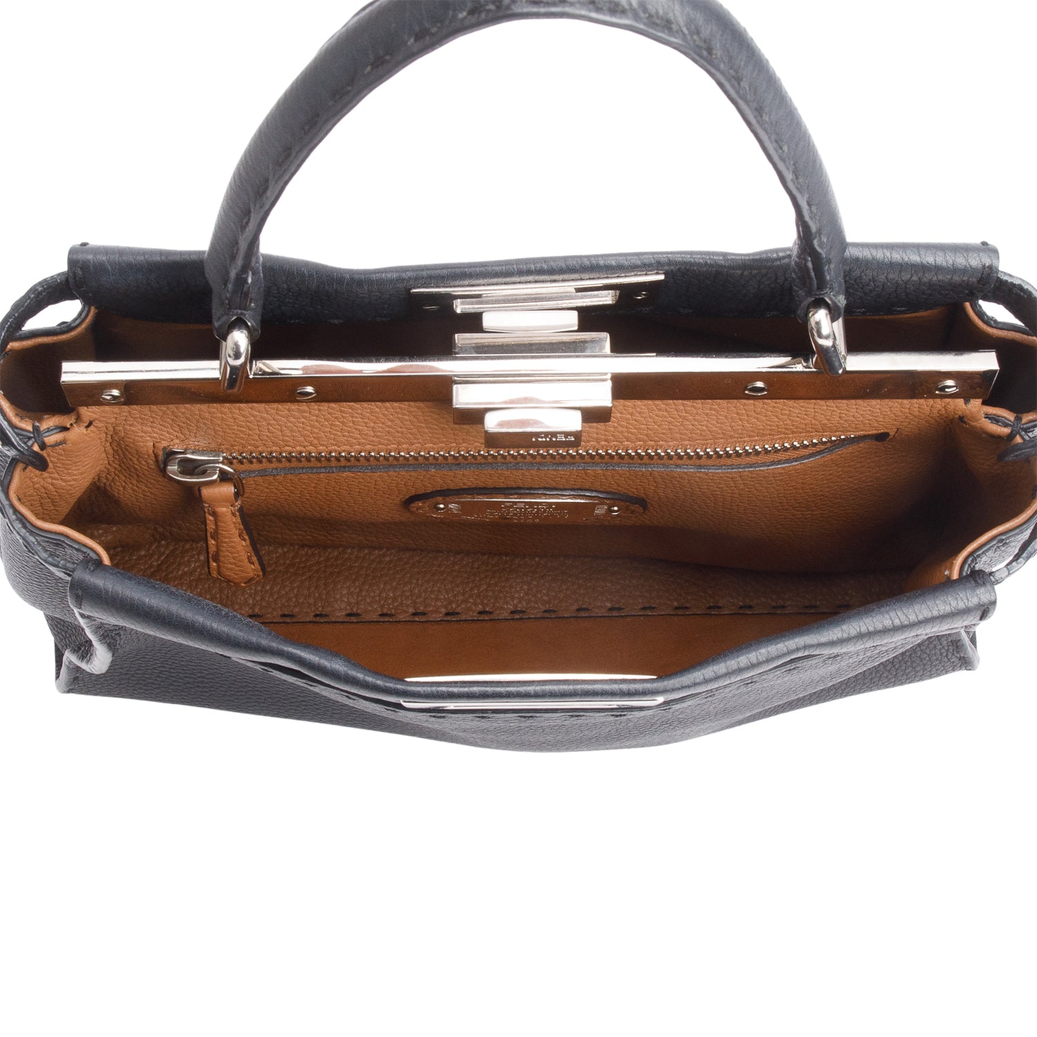 Fendi Black Cuioio Romano Selleria Medium Peekaboo Iconic Satchel w/ Strap