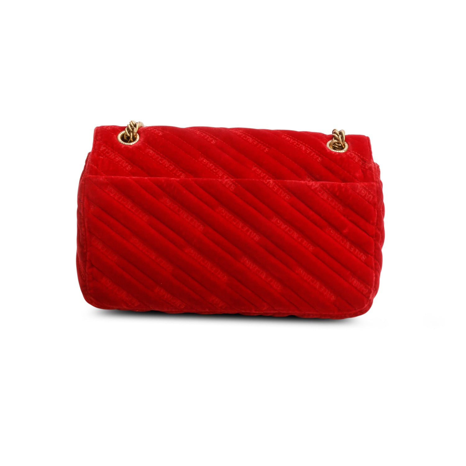 Balenciaga Red Velvet Logo Matelasse BB Chain Shoulder Bag