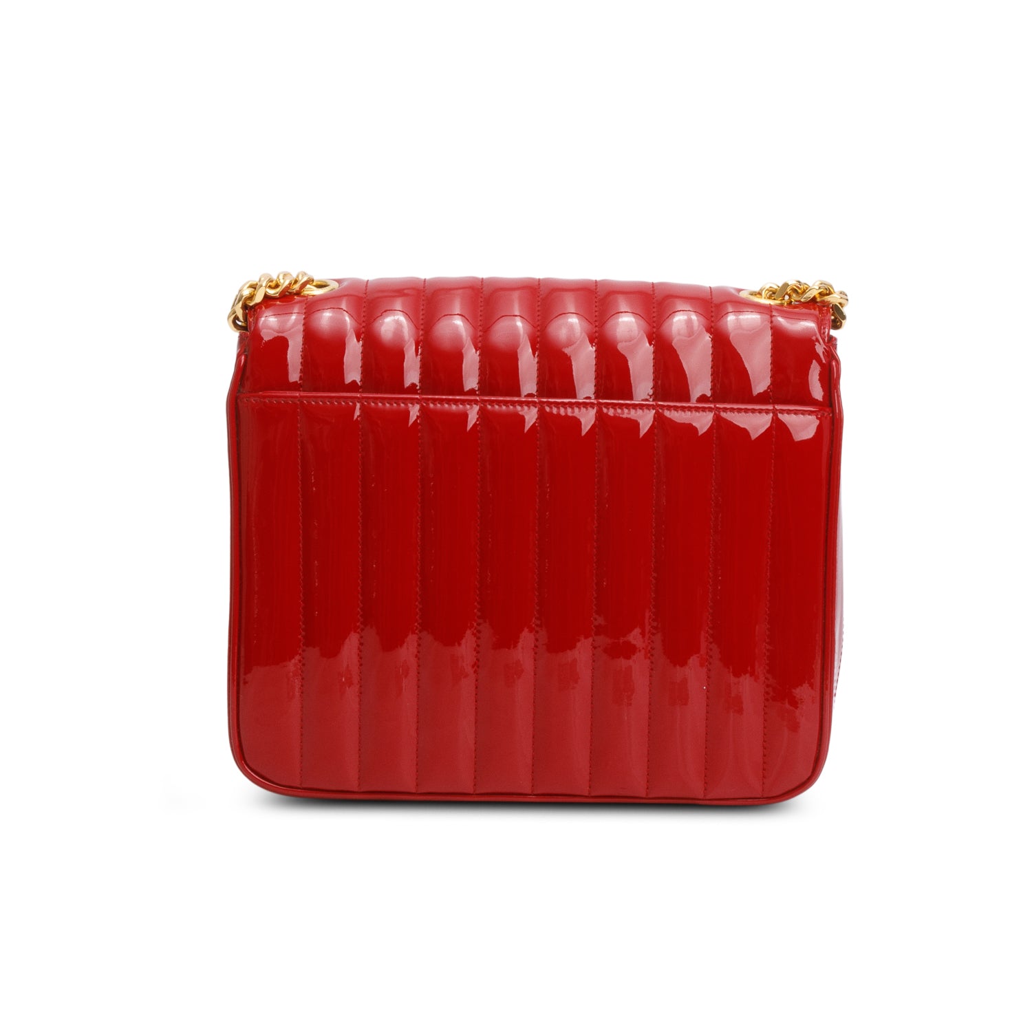 Saint Laurent Red Patent Leather Matelasse Monogram Large Vicky Chain Bag