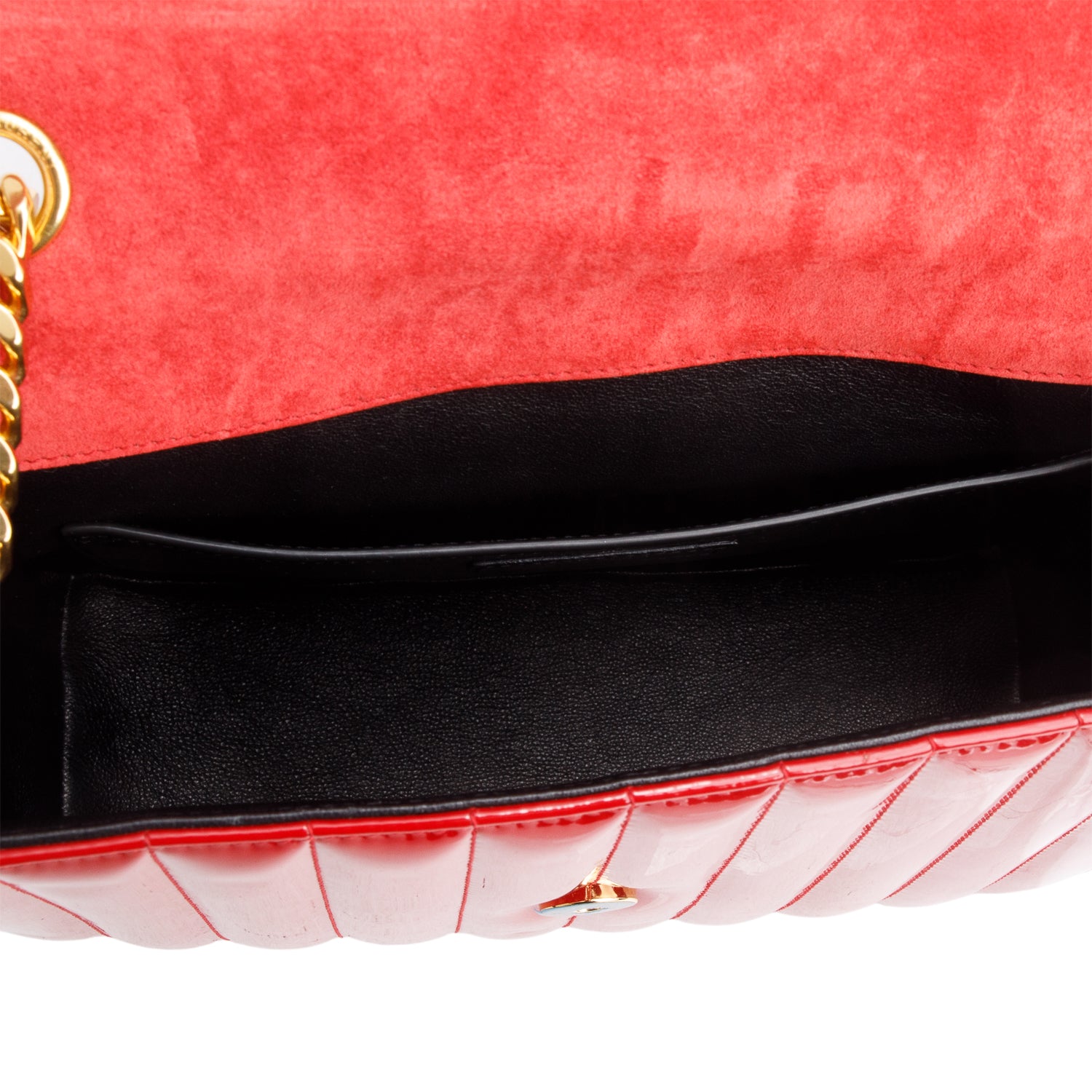 Saint Laurent Red Patent Leather Matelasse Monogram Large Vicky Chain Bag