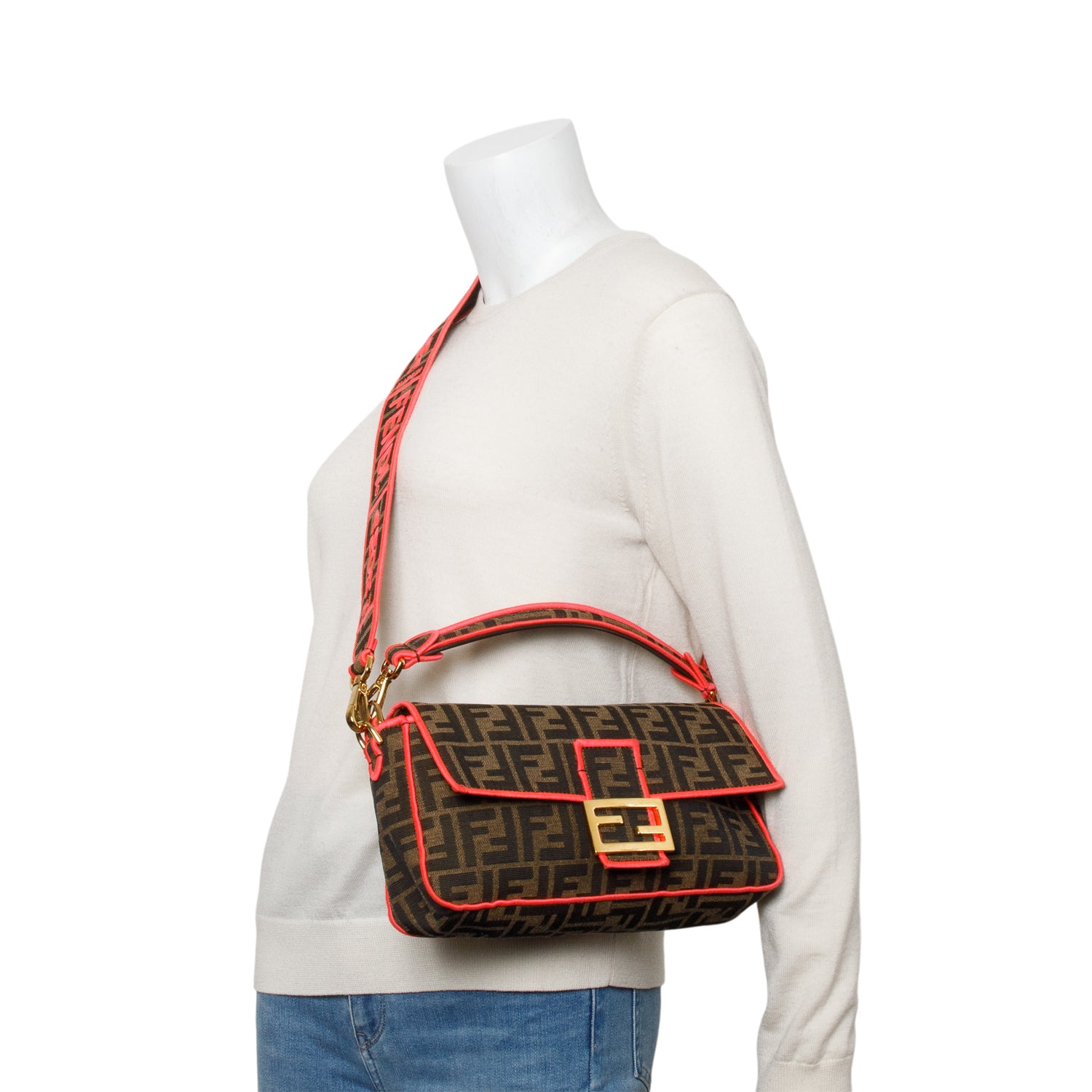Fendi Zucca Jacquard FF 1974 Neon Baguette w/ Strap