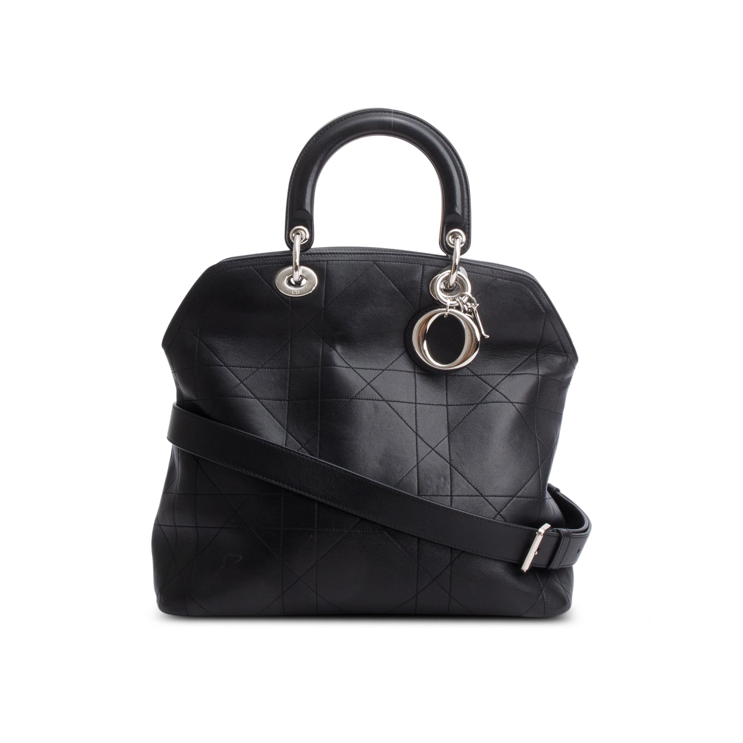Christian Dior Black Lambskin Cannage Granville Medium Tote w/ Tote