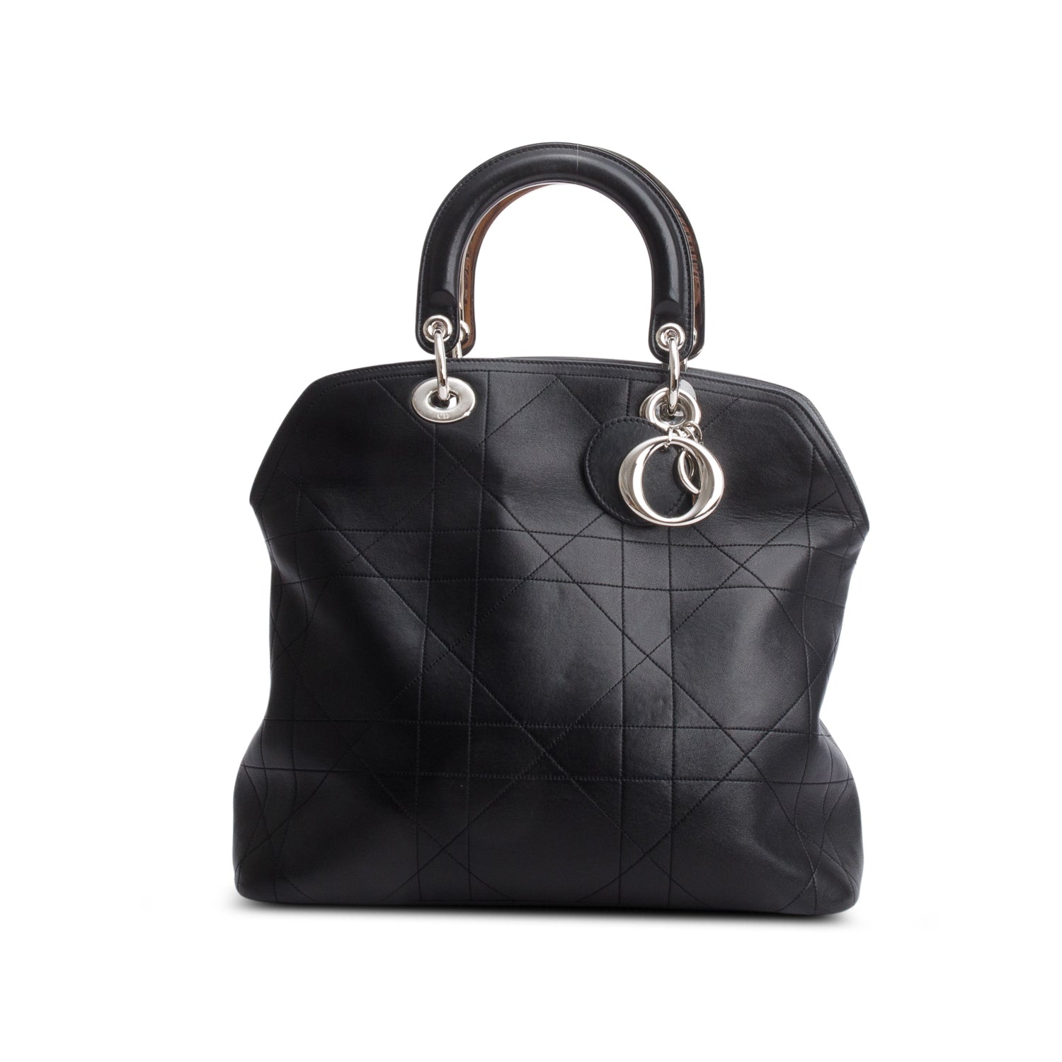 Christian Dior Black Lambskin Cannage Granville Medium Tote w/ Tote