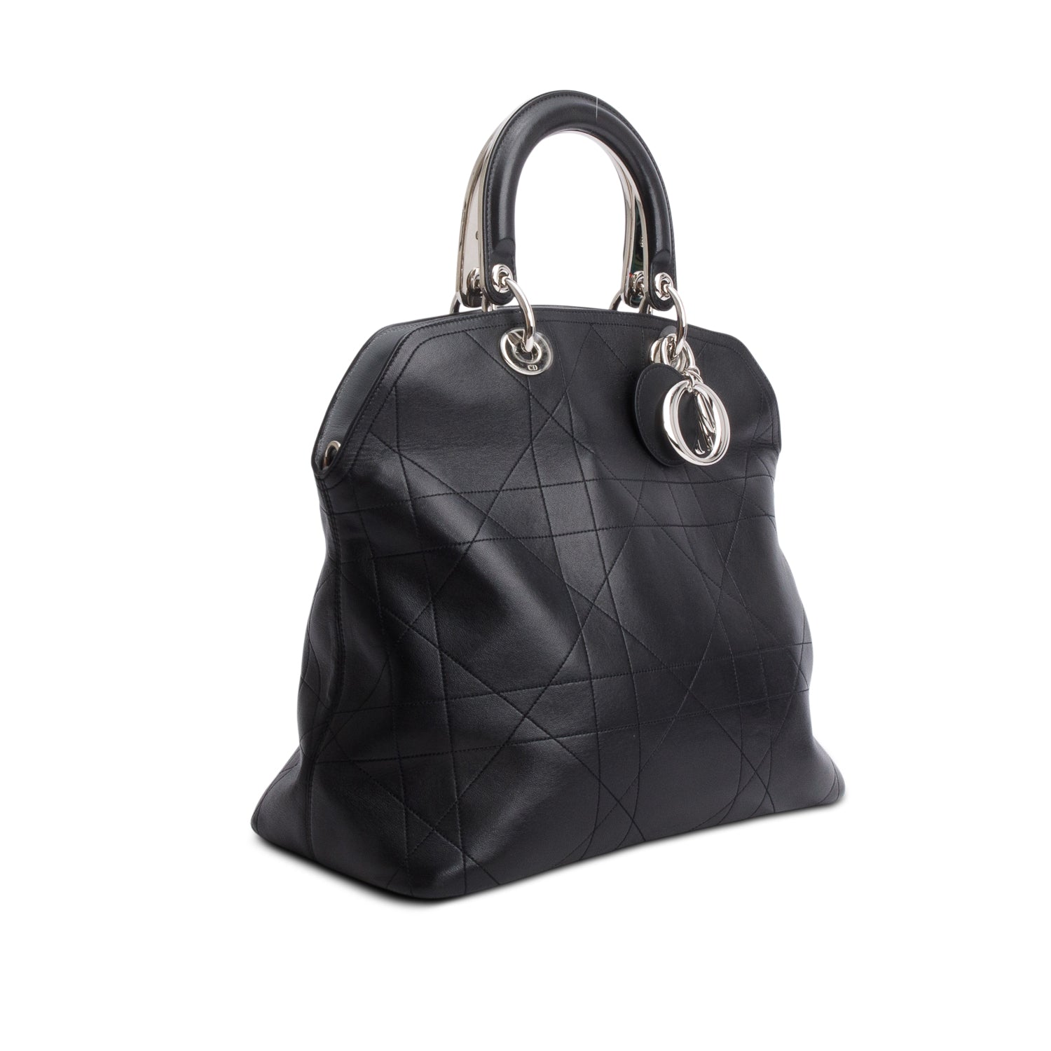 Christian Dior Black Lambskin Cannage Granville Medium Tote w/ Tote