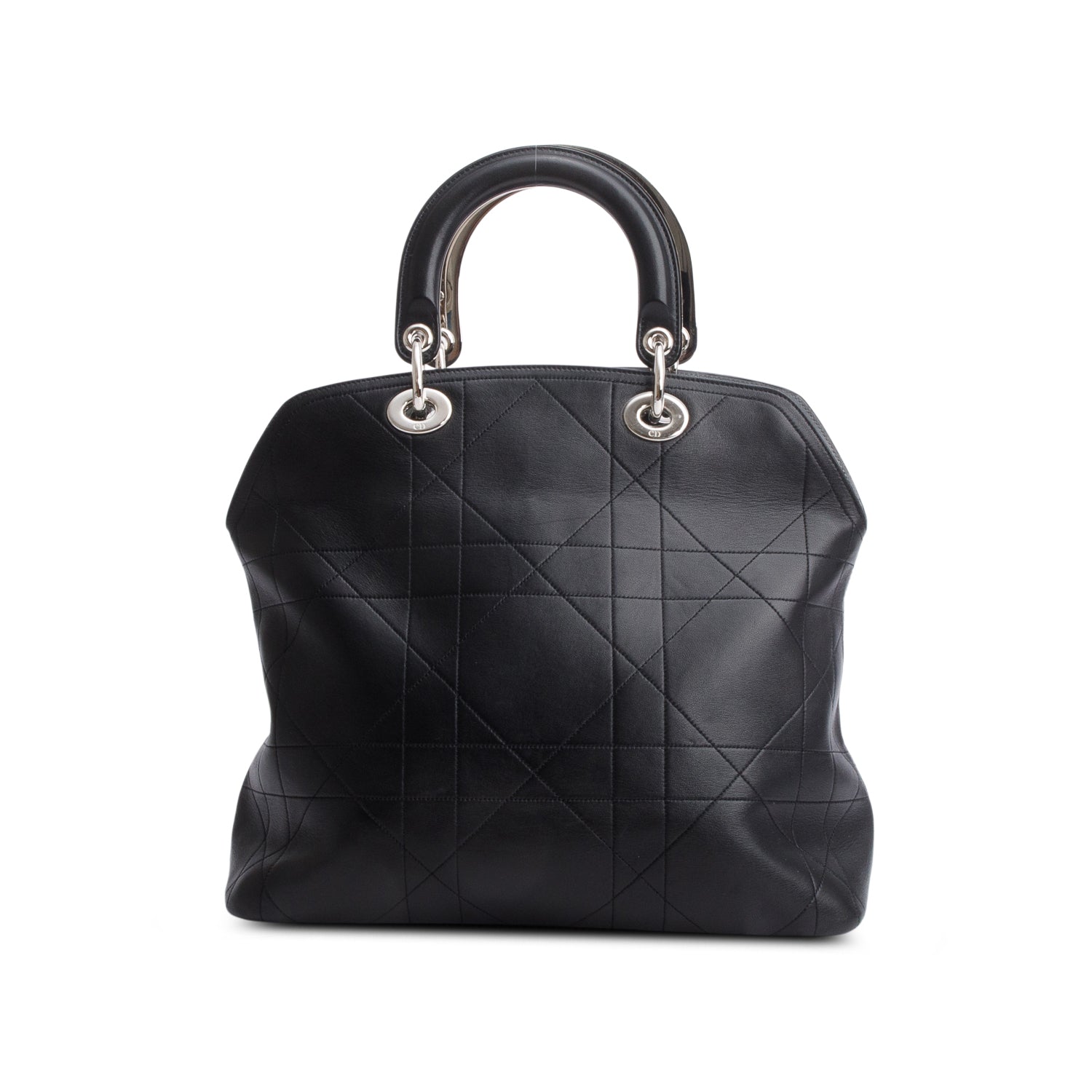 Christian Dior Black Lambskin Cannage Granville Medium Tote w/ Tote