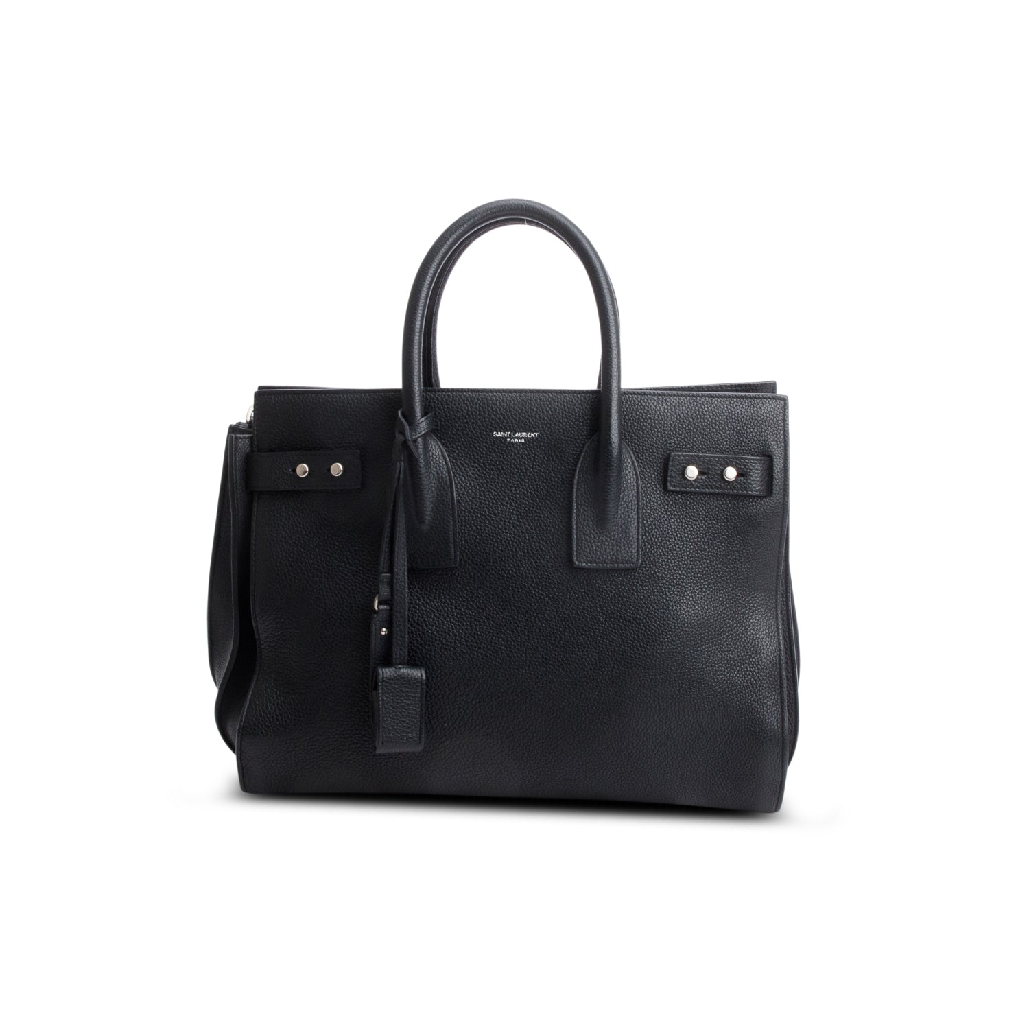 Saint Laurent Black Supple Grained Leather Small Sac de Jour w/ Strap