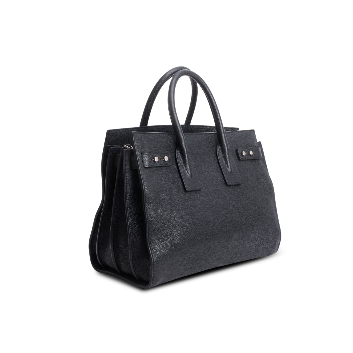 Saint Laurent Black Supple Grained Leather Small Sac de Jour w/ Strap