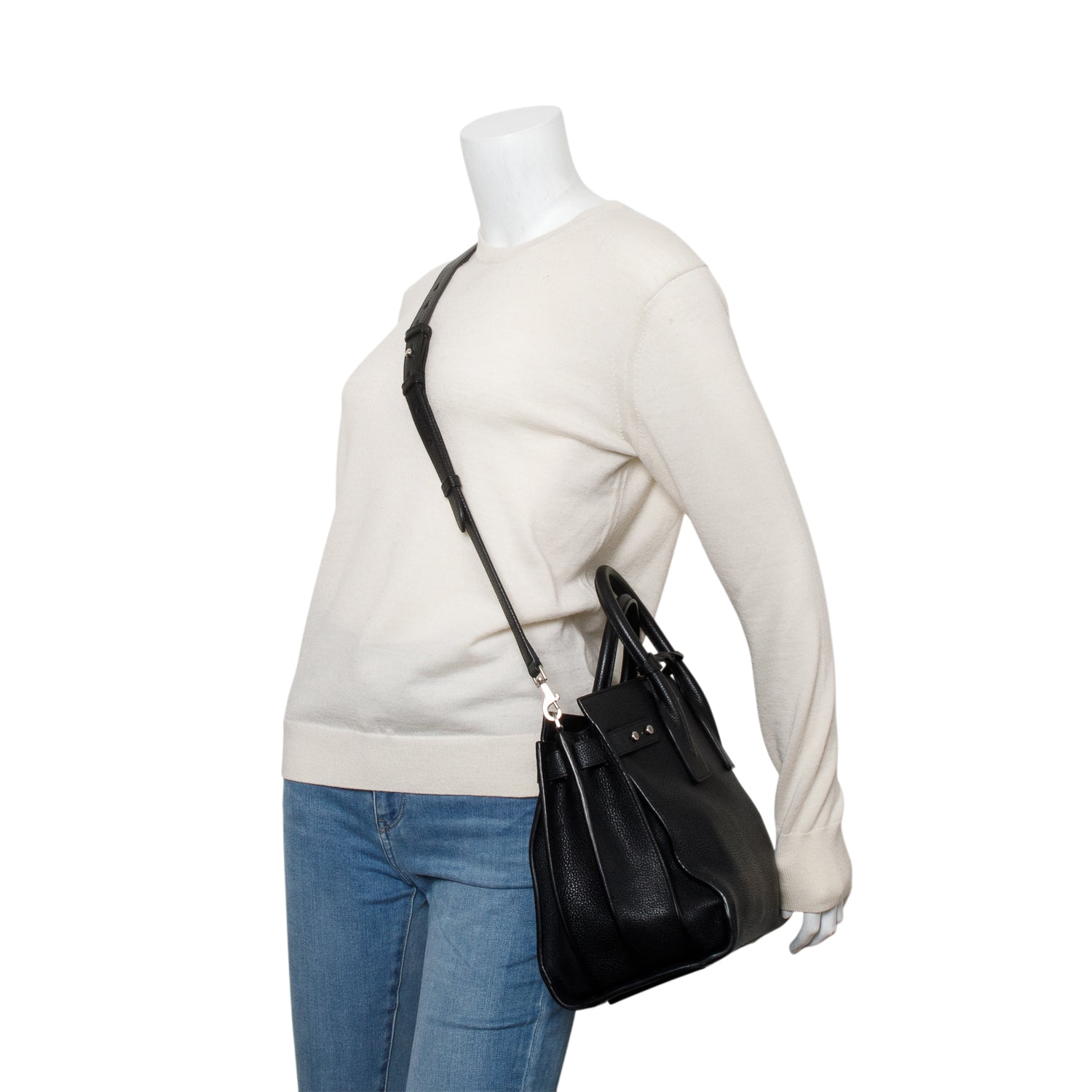 Saint Laurent Black Supple Grained Leather Small Sac de Jour w/ Strap