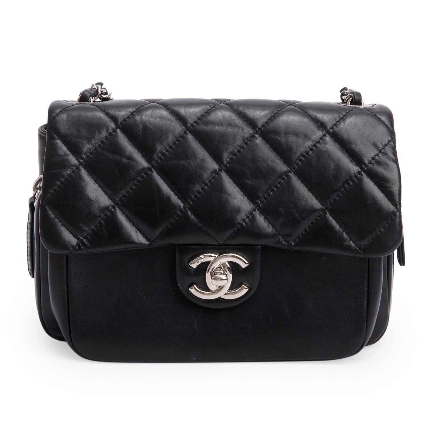 Chanel Black Aged Calfskin Quilted Express Zip Around Flap w/ Authenticity Card