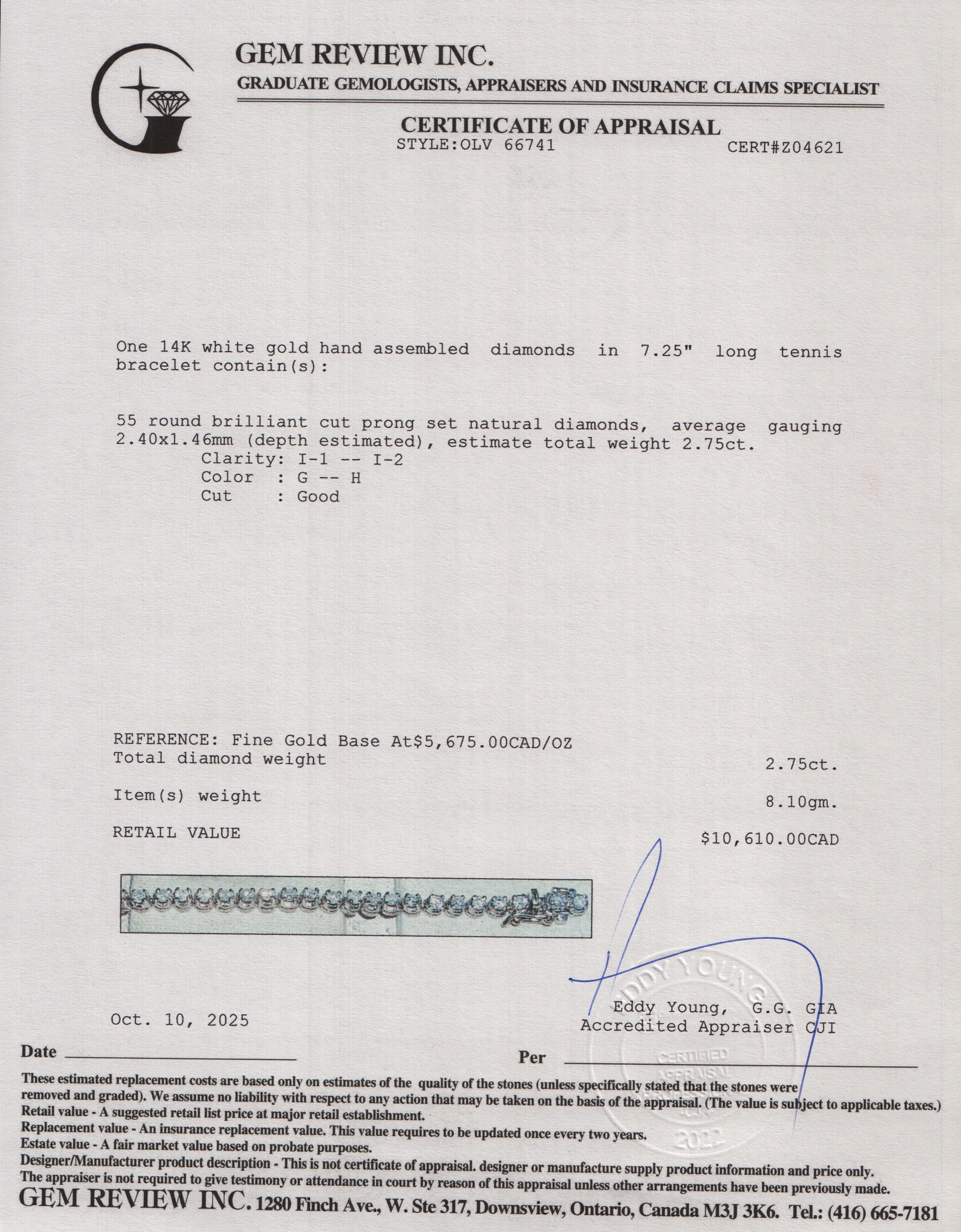 14k White Gold 2.75 tcw. Diamond Tennis Bracelet