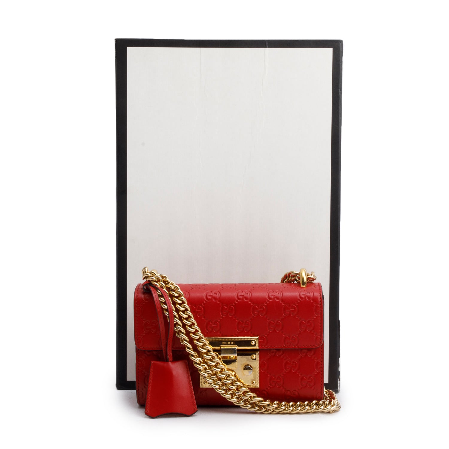 Gucci Red Leather Guccissima Small Padlock Shoulder Bag w/ Box