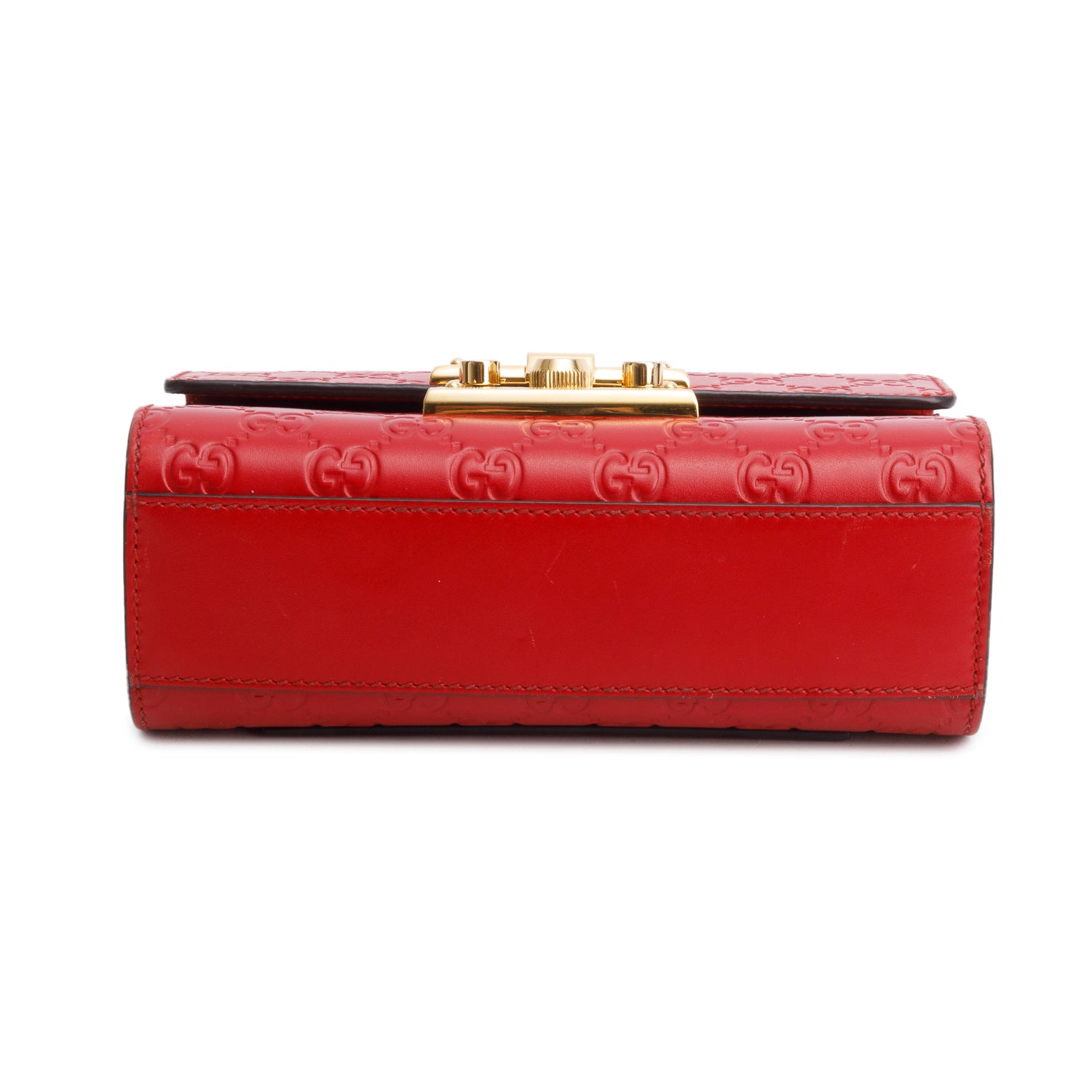 Gucci Red Leather Guccissima Small Padlock Shoulder Bag w/ Box
