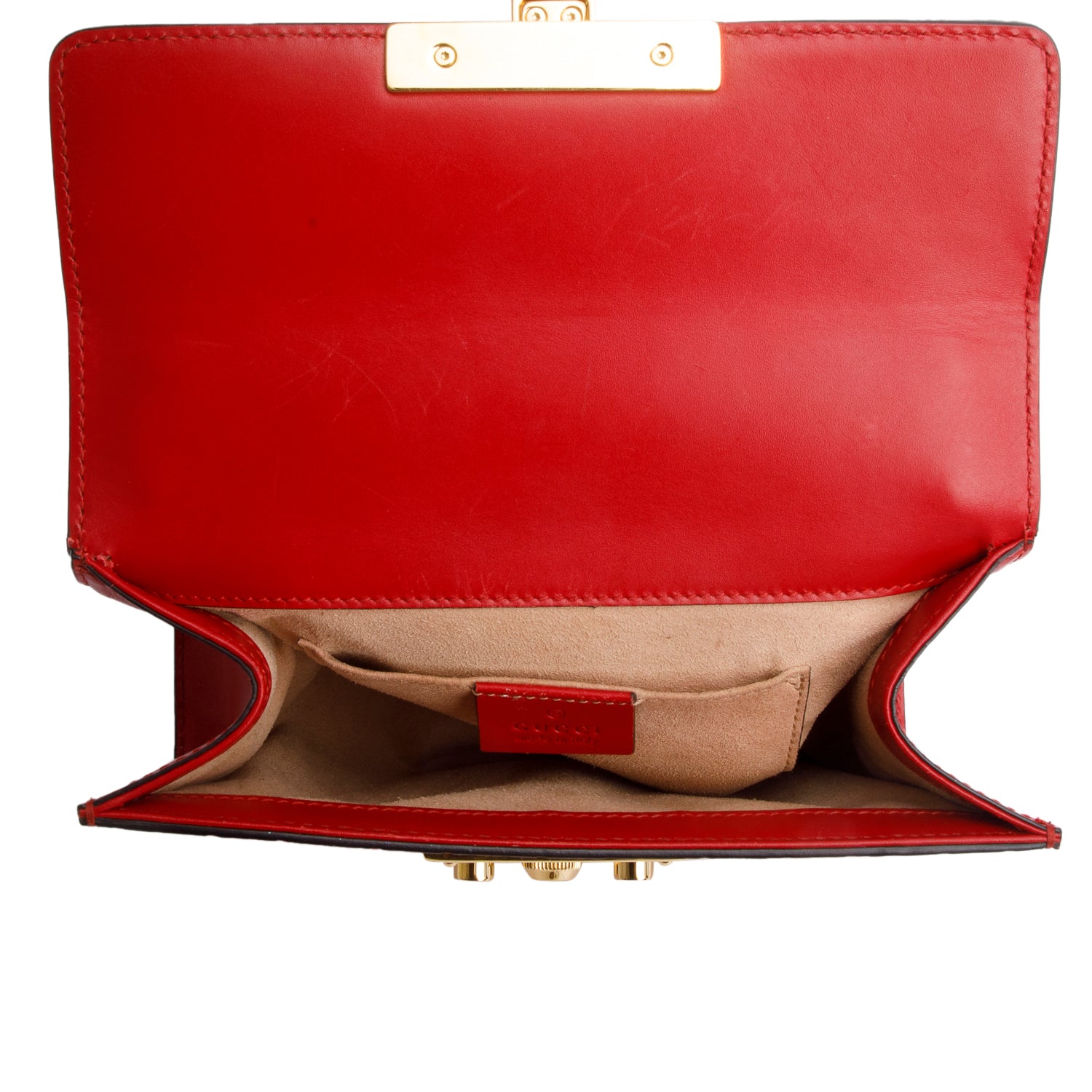 Gucci Red Leather Guccissima Small Padlock Shoulder Bag w/ Box