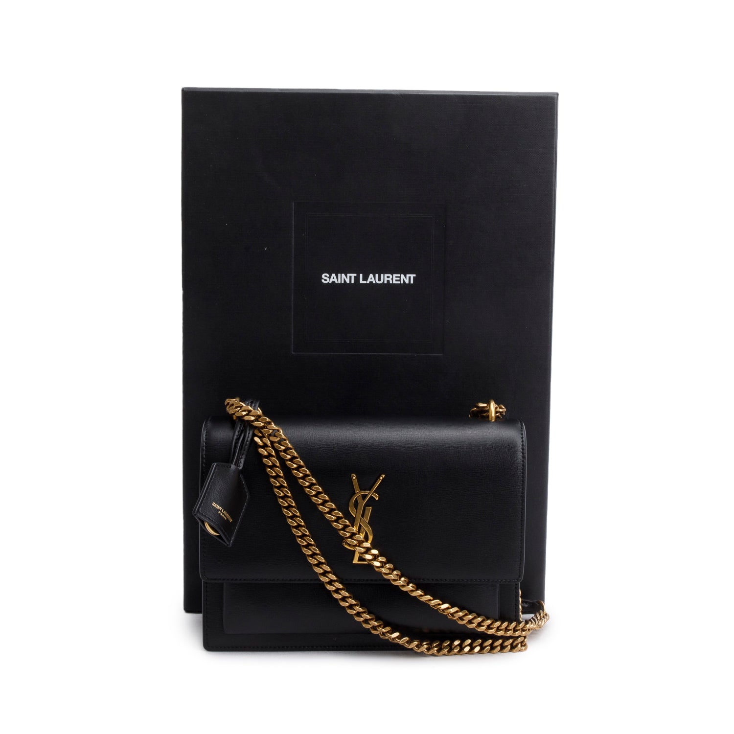 Saint Laurent 2021 Black Calfskin Leather Medium Sunset Shoulder Bag w/ Box & Receipt