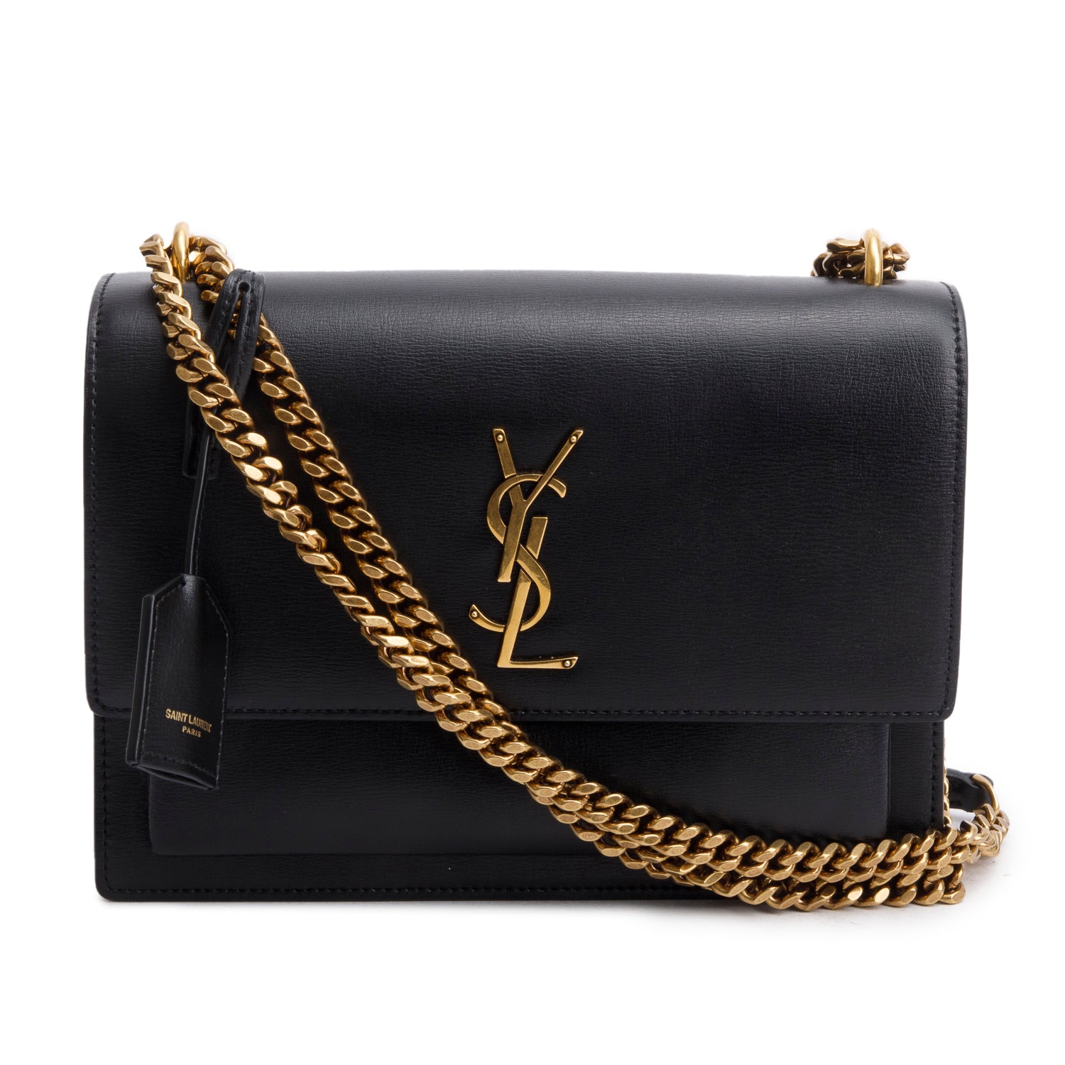 Saint Laurent 2021 Black Calfskin Leather Medium Sunset Shoulder Bag w/ Box & Receipt