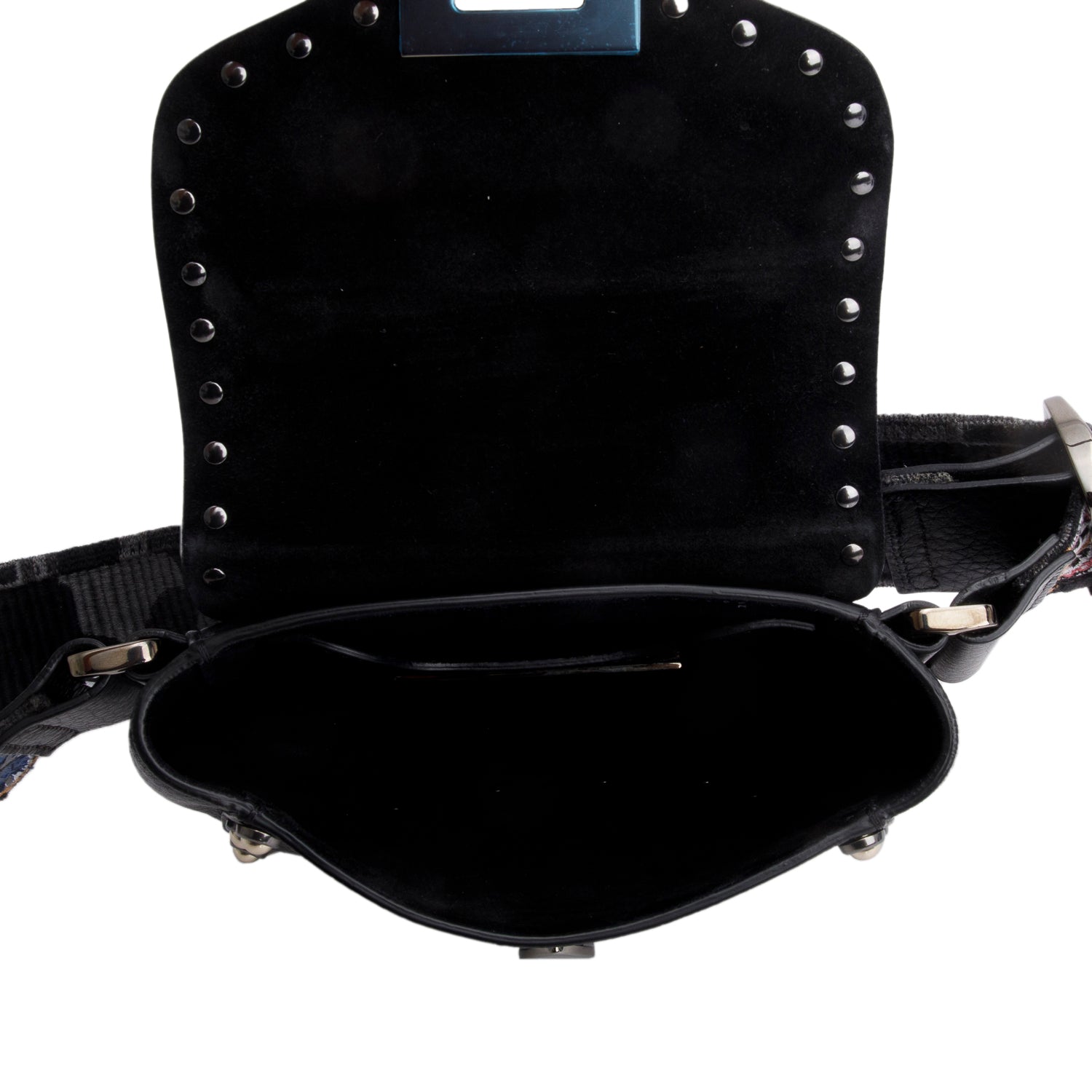 Valentino Black Leather Guitar Strap Rockstud Rolling Belt Bag