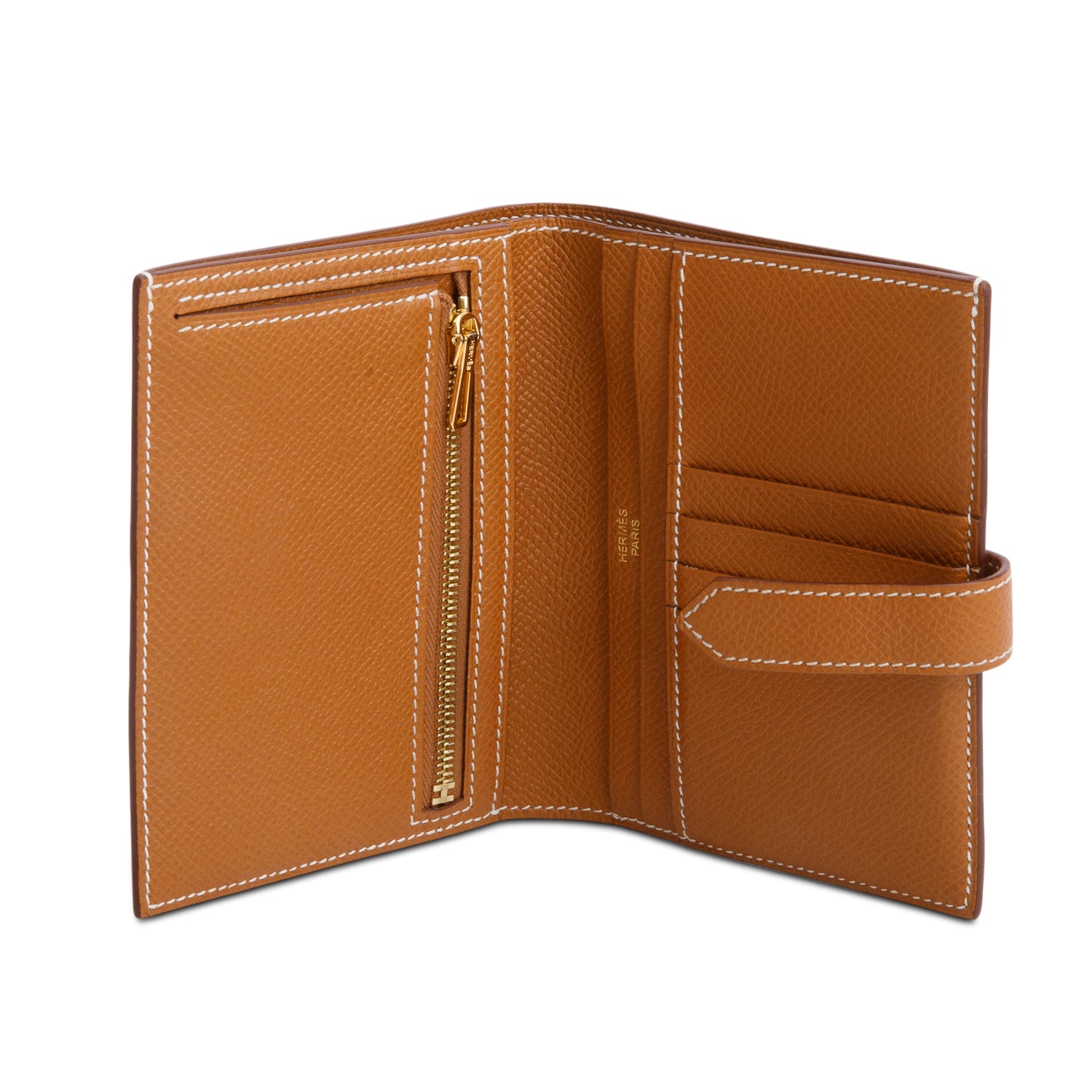 Hermes 2020 Gold Veau Epsom Bearn Compact Wallet w/ Box