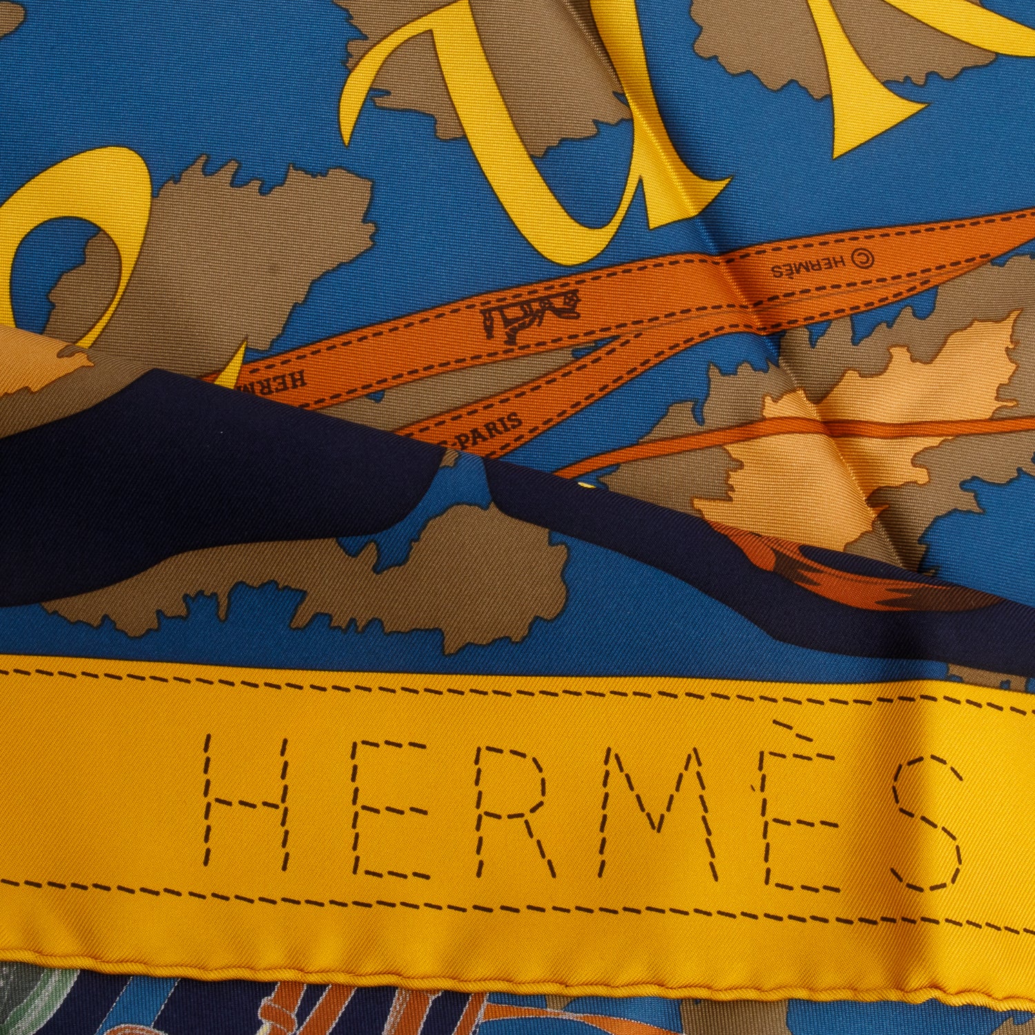 Hermes Multicolor 'Monsieur & Madame' Silk Scarf 90 w/ Box