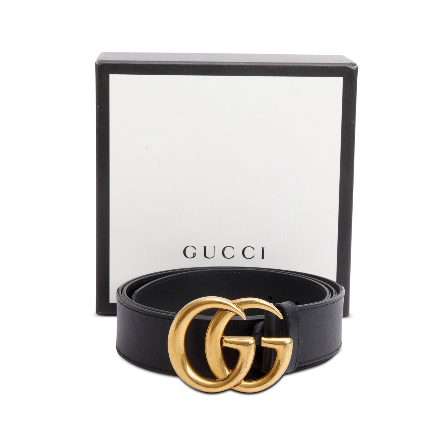 Gucci Black Leather GG Marmont Wide Belt 110 44 w/ Box