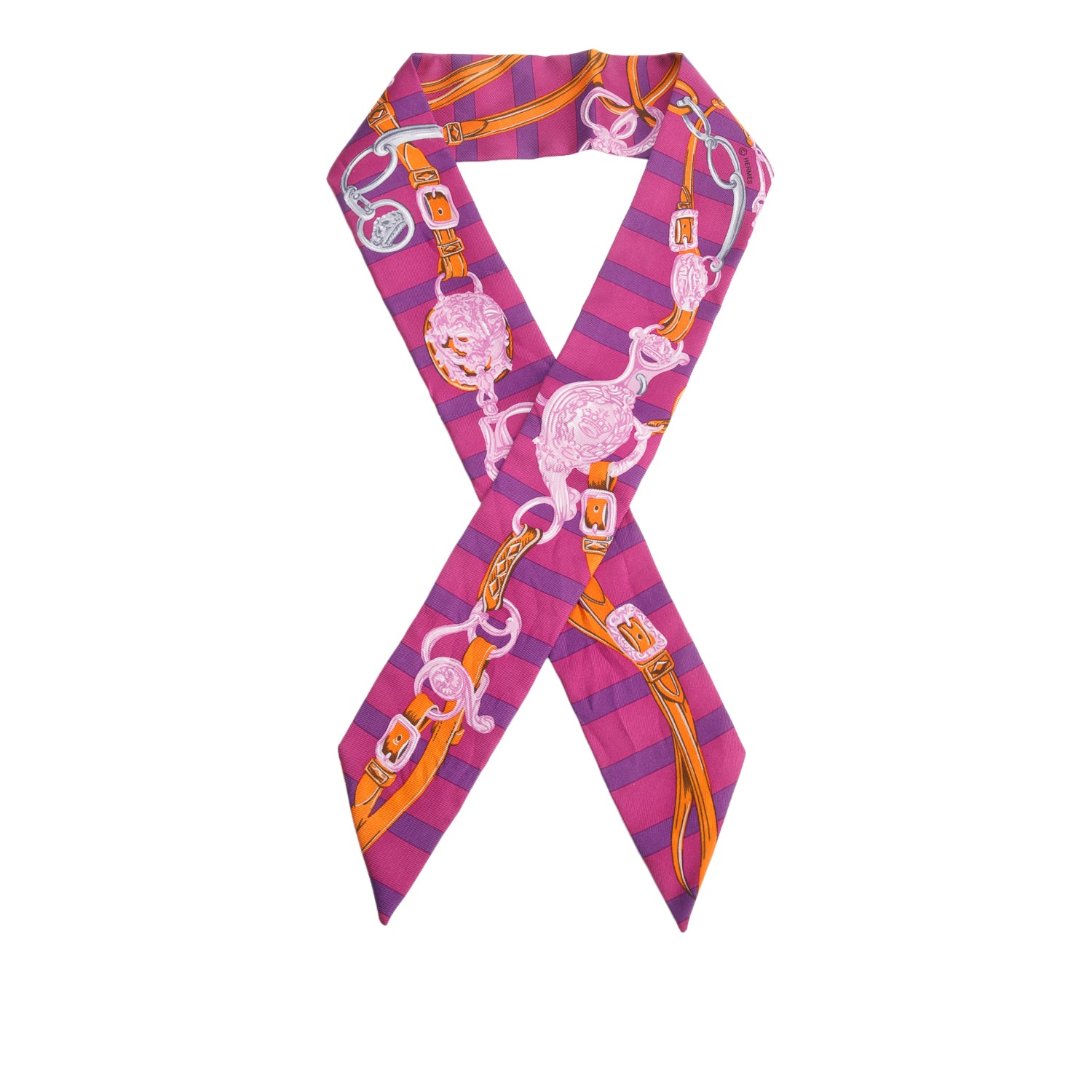 Hermes Purple Multicolor 'Brides de Gala' Silk Twilly w/ Box