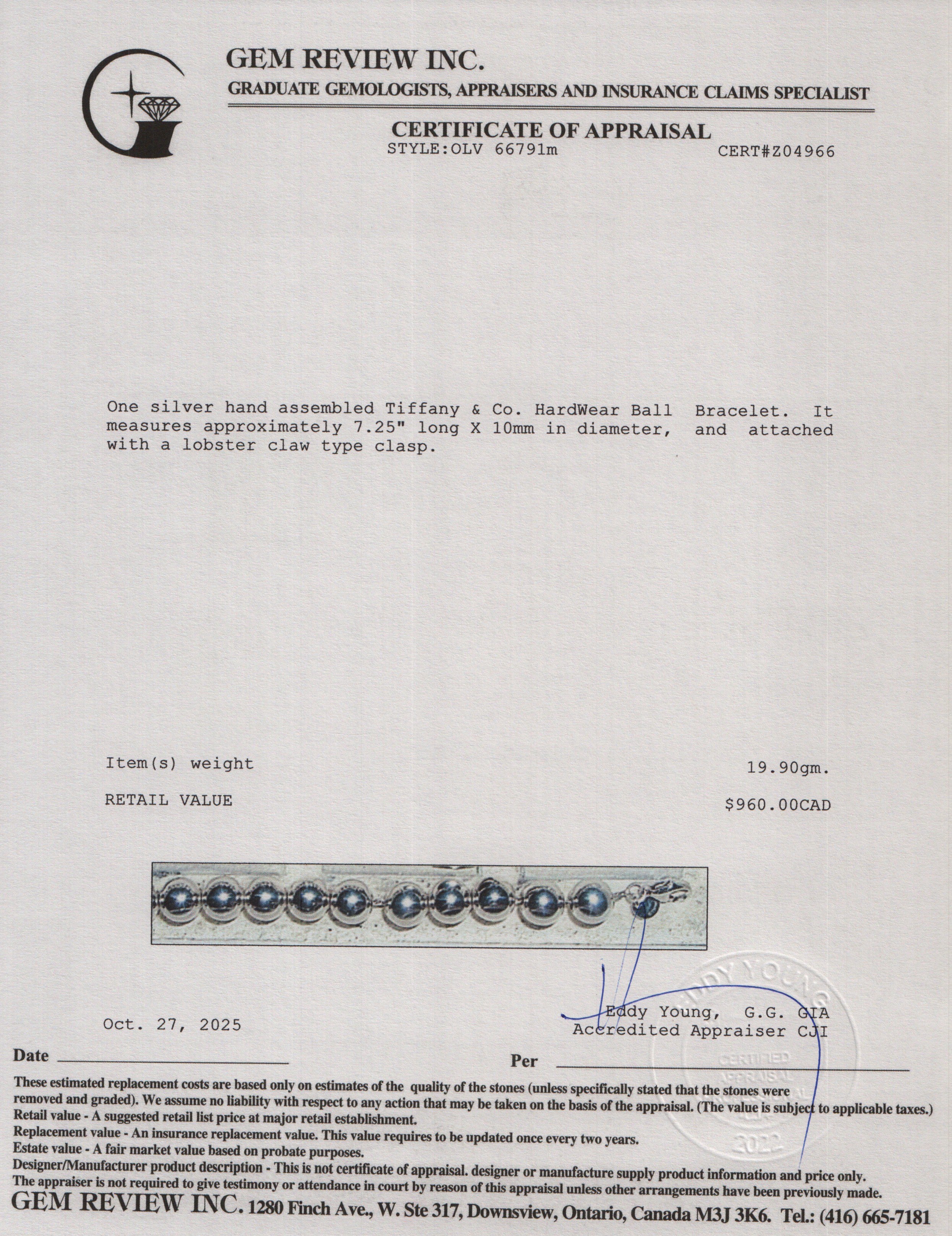 Tiffany & Co. Sterling Silver 10 MM HardWear Ball Bracelet