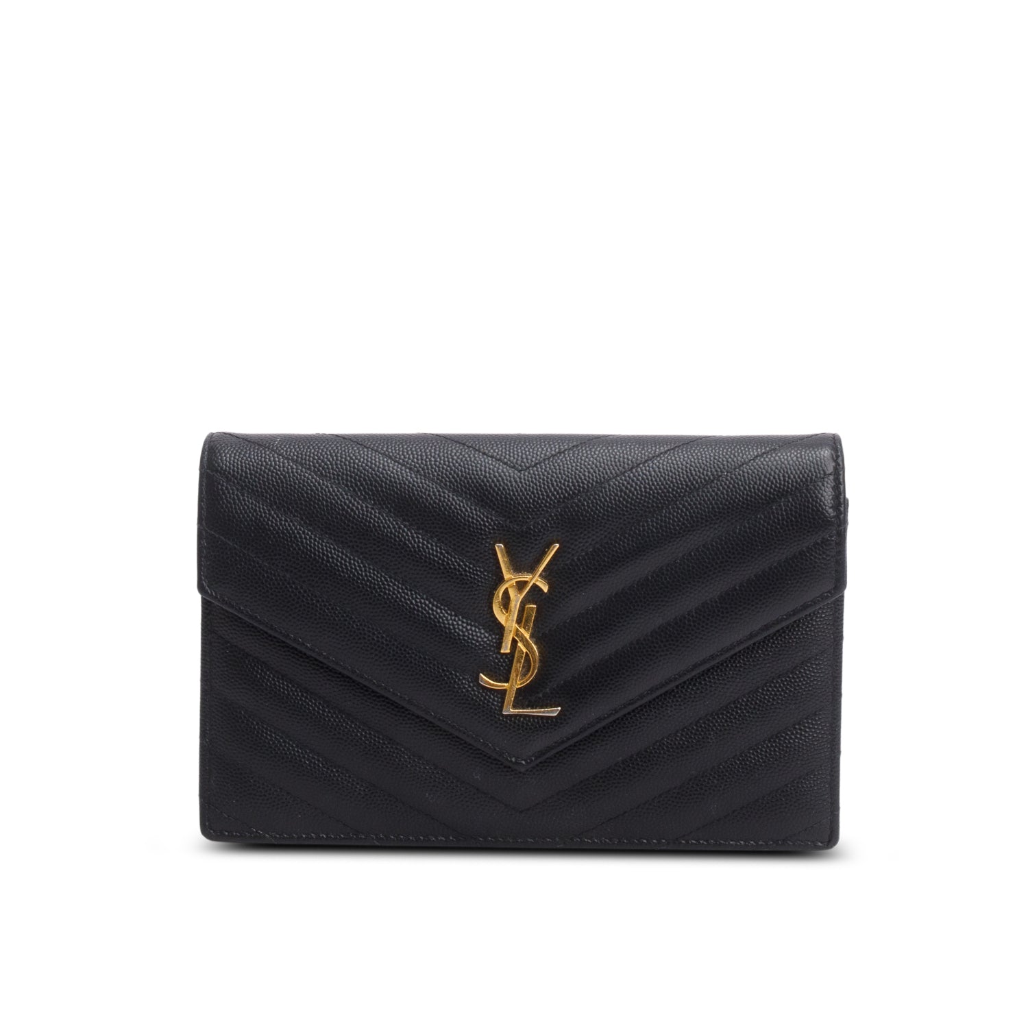 Saint Laurent 2023 Black Grain de Poudre Matelasse Chevron Envelope Wallet