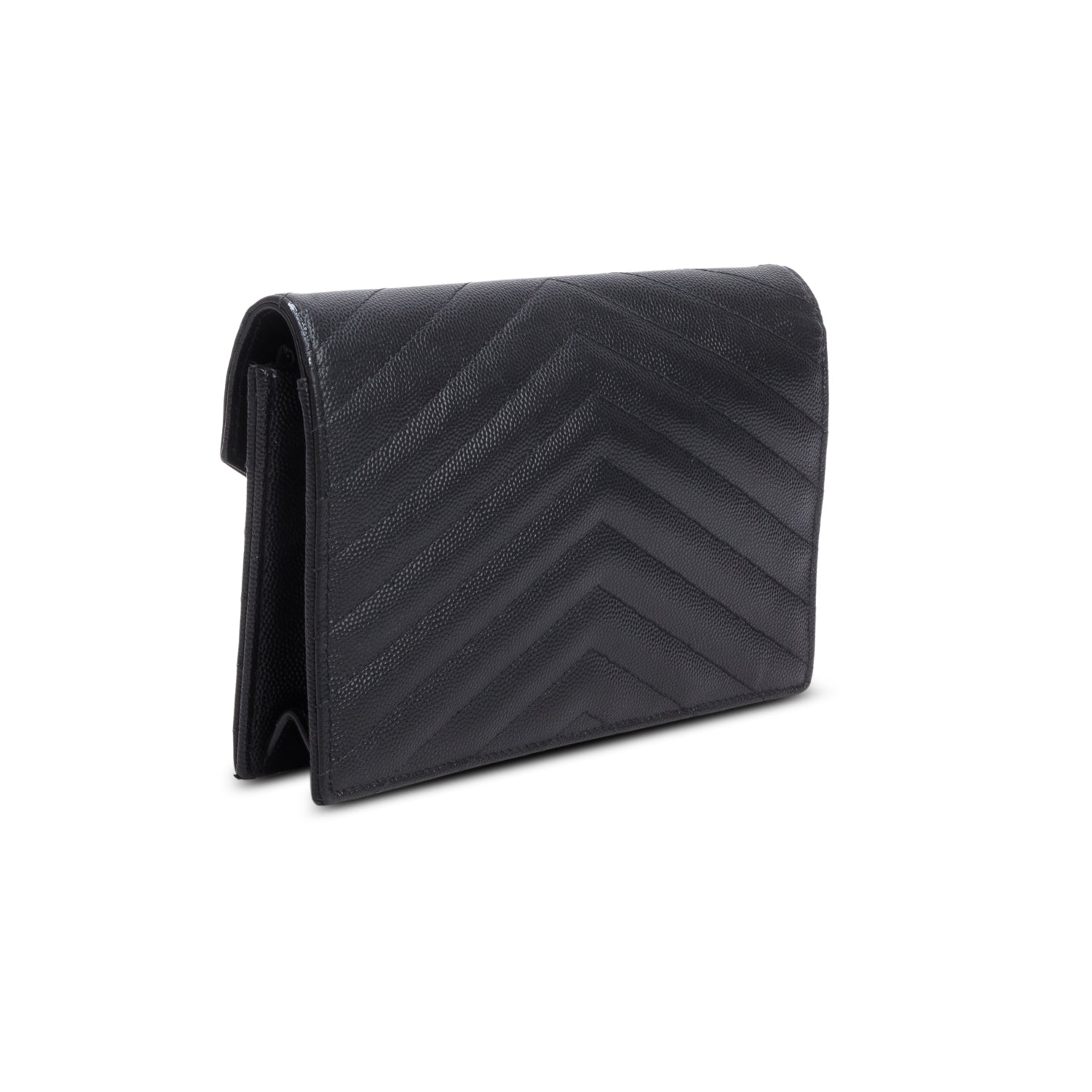 Saint Laurent 2023 Black Grain de Poudre Matelasse Chevron Envelope Wallet