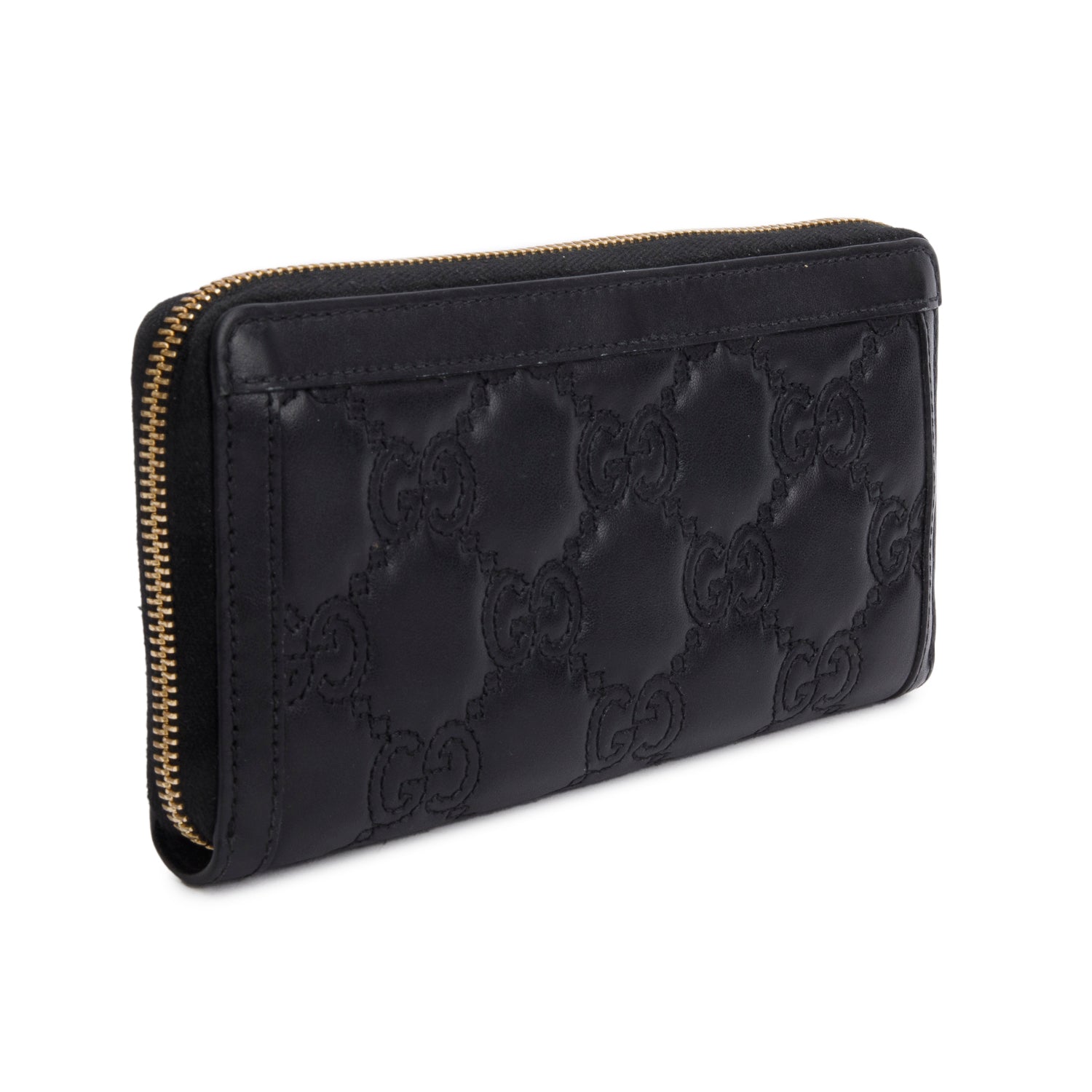 Gucci Black Calfskin GG Matelasse Marmont Zip Around Wallet