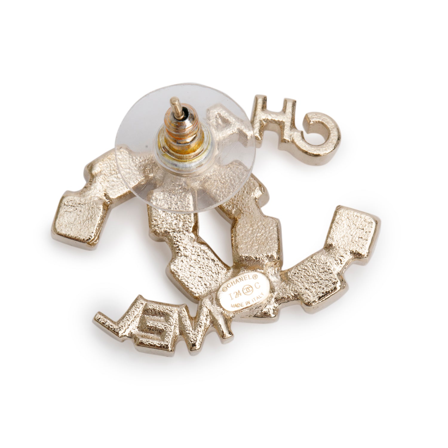 Chanel 2024 Gold-Plated Strass CC Logo Stud Earrings