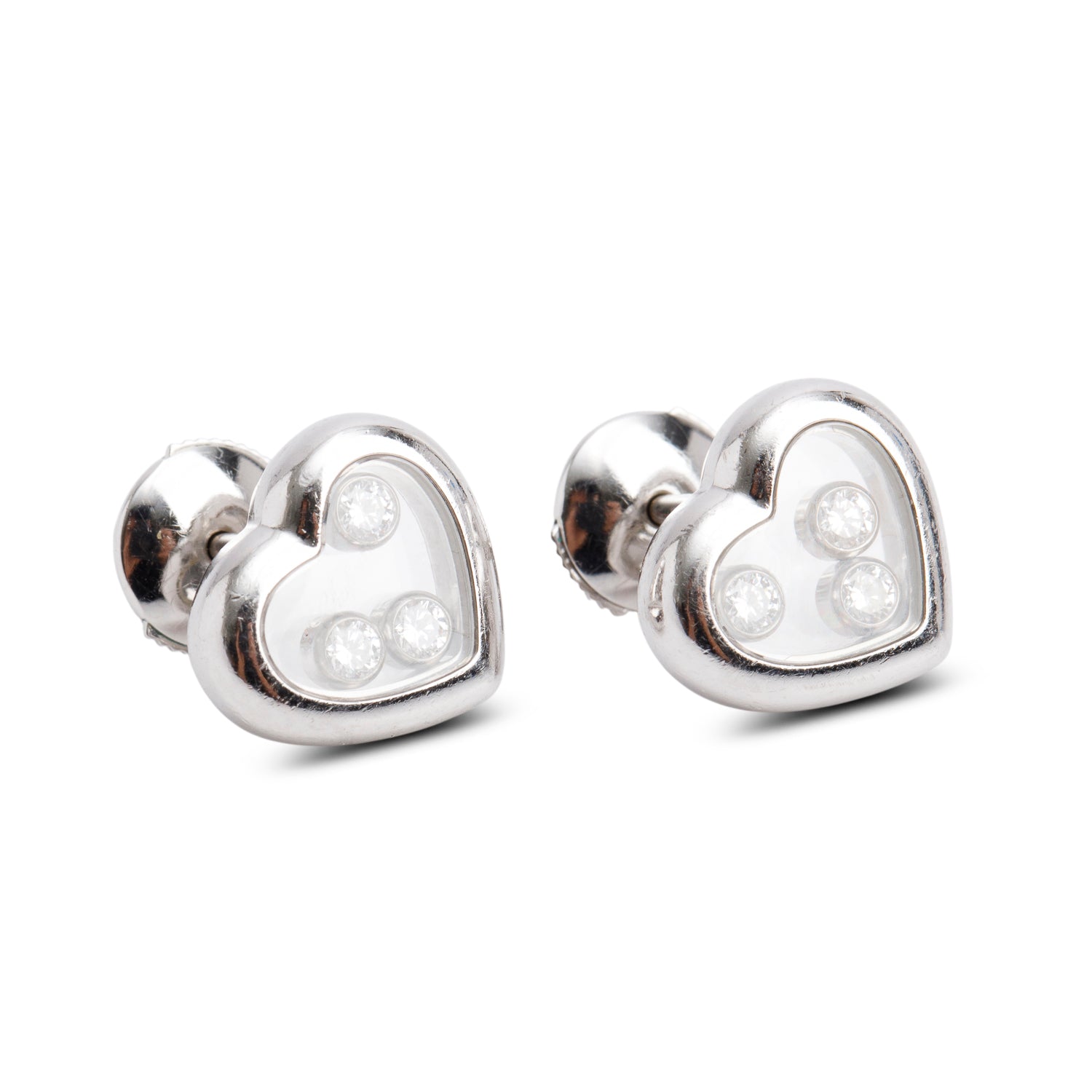 Chopard 18k White Gold Happy Diamonds Heart Stud Earrings