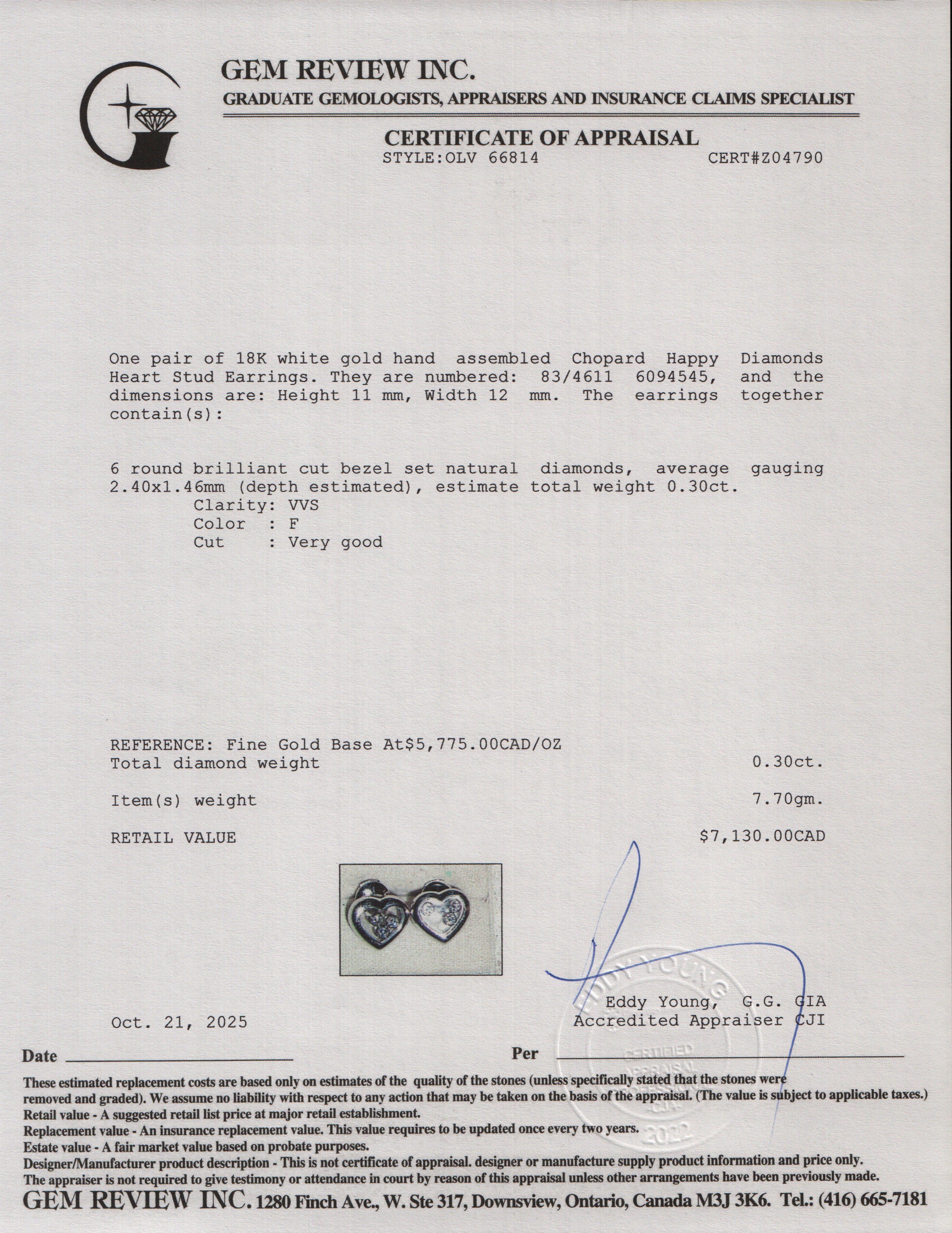 Chopard 18k White Gold Happy Diamonds Heart Stud Earrings