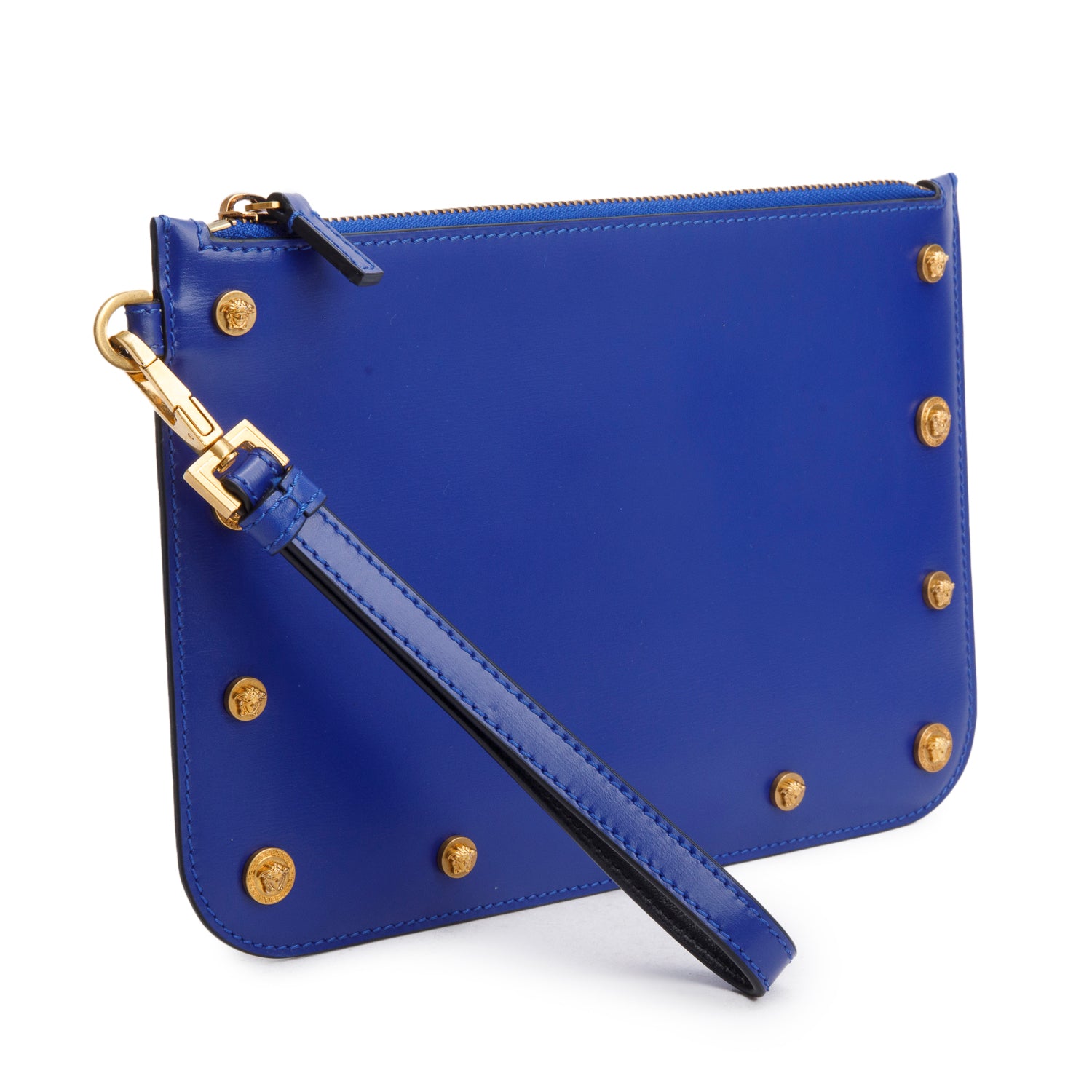 Versace Blue Leather Medusa Insignia Clutch