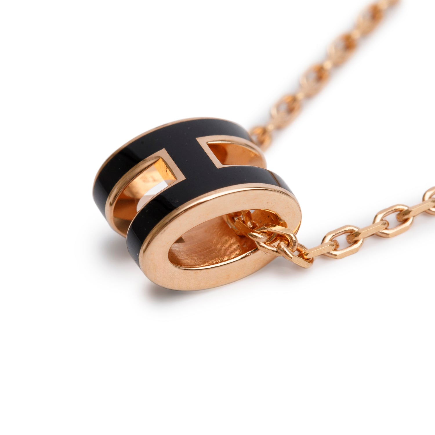 Hermes Rose Gold-Plated Black Lacquered Mini Pop H Pendant Necklace