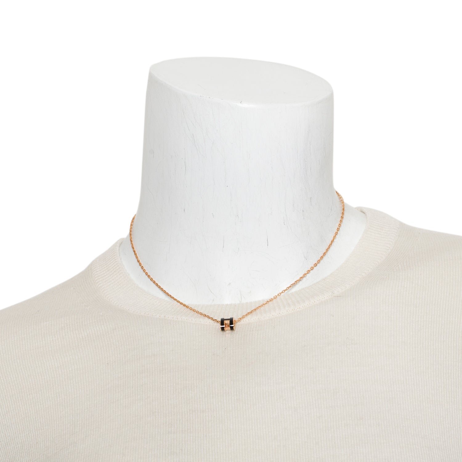 Hermes Rose Gold-Plated Black Lacquered Mini Pop H Pendant Necklace