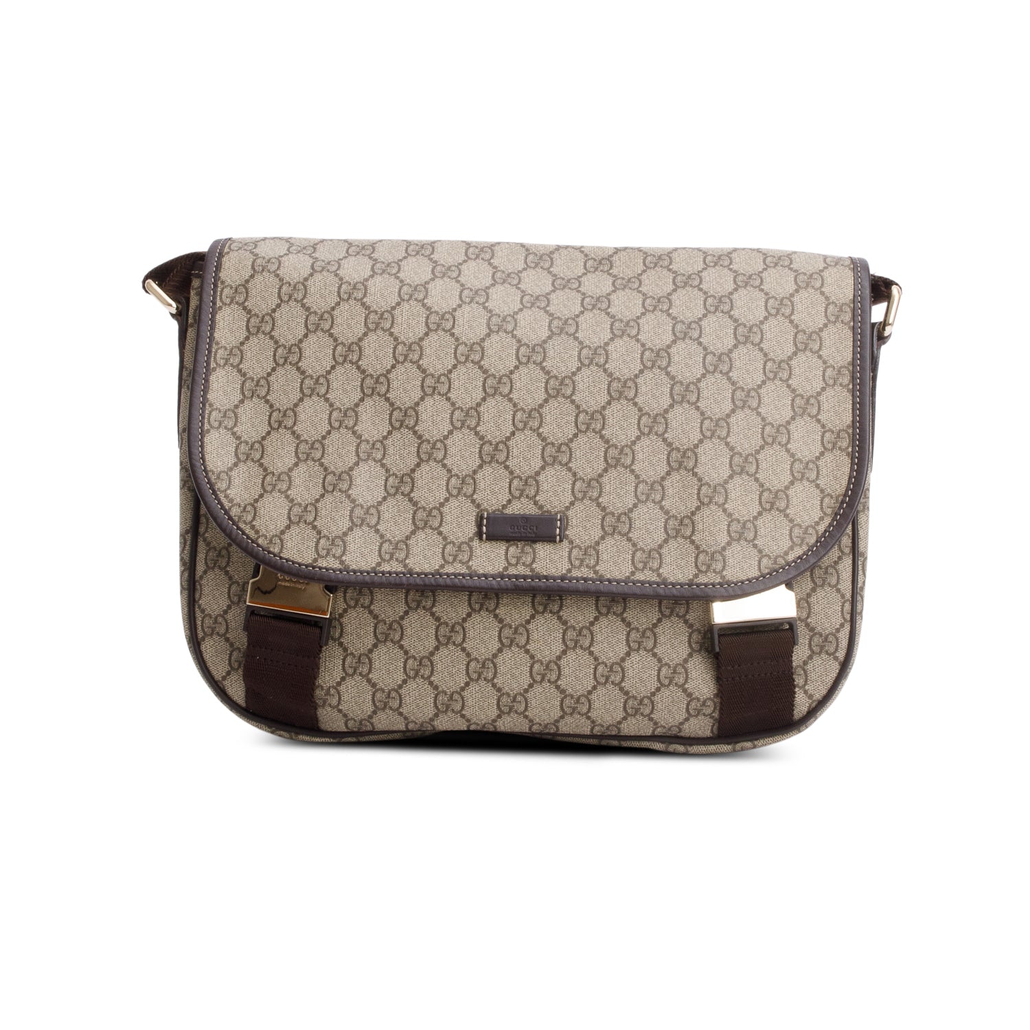 Gucci GG Supreme Double Buckle Flap Messenger Bag