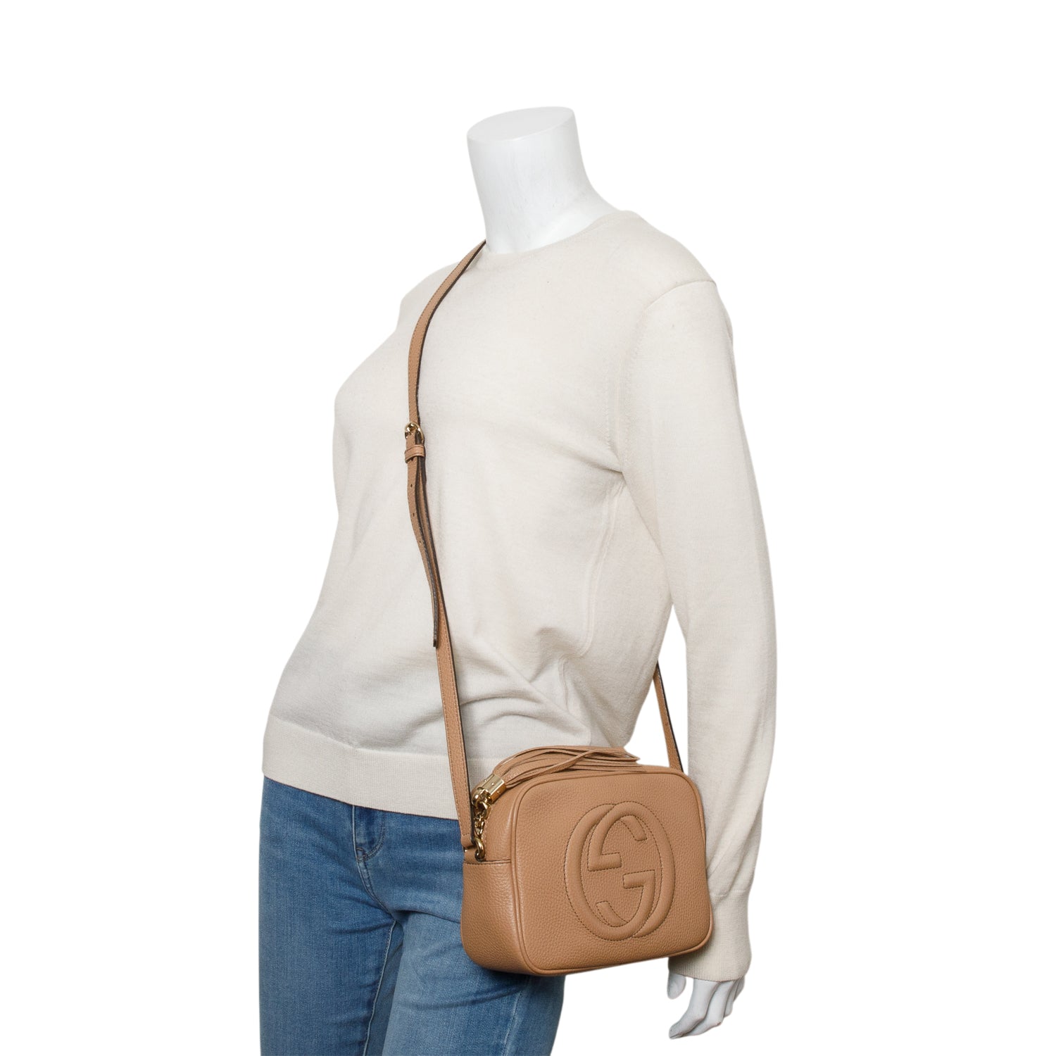 Gucci Beige Pebbled Calfskin Leather Small Soho Disco Bag w/ Box