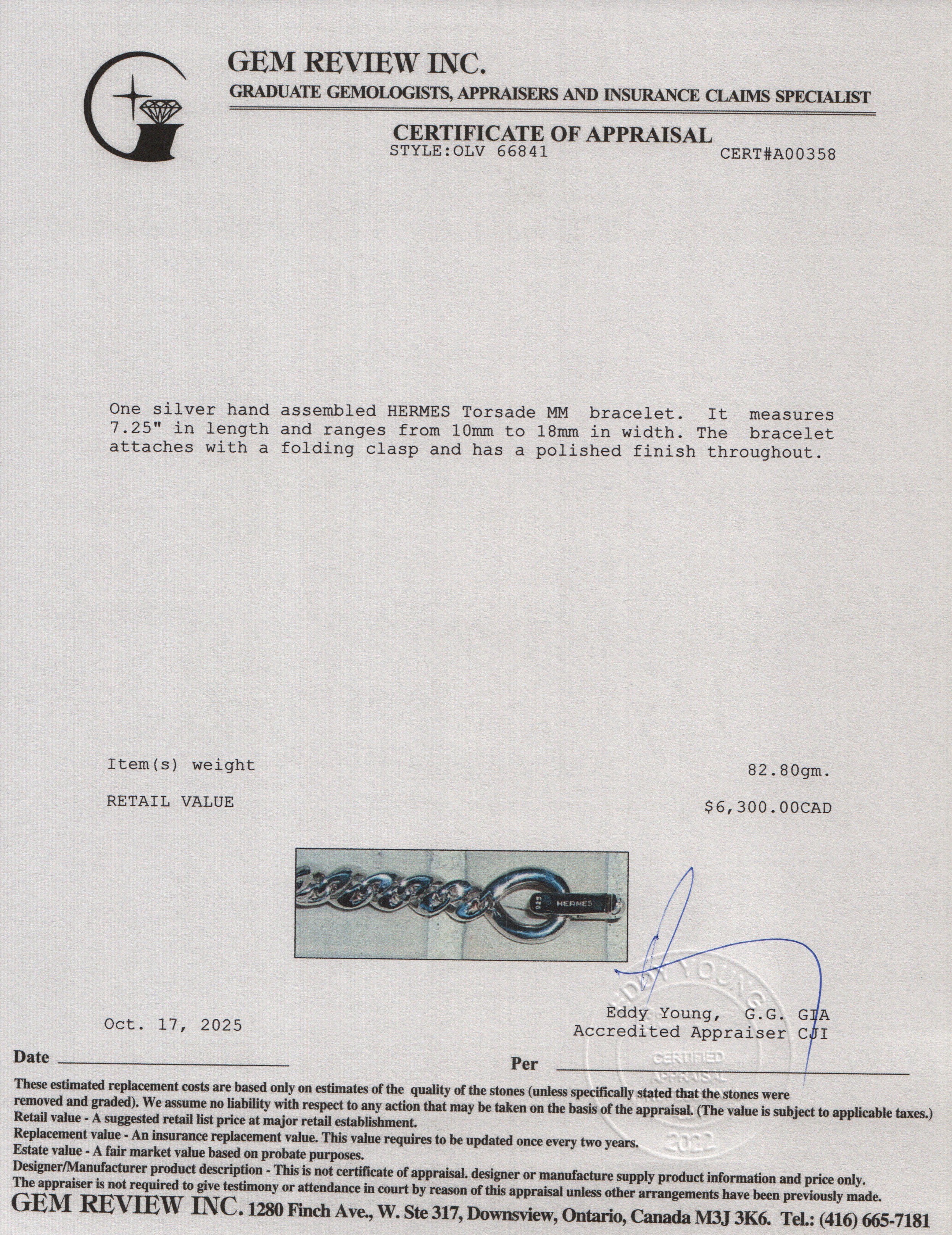 Hermes Sterling Silver Torsade MM Bracelet