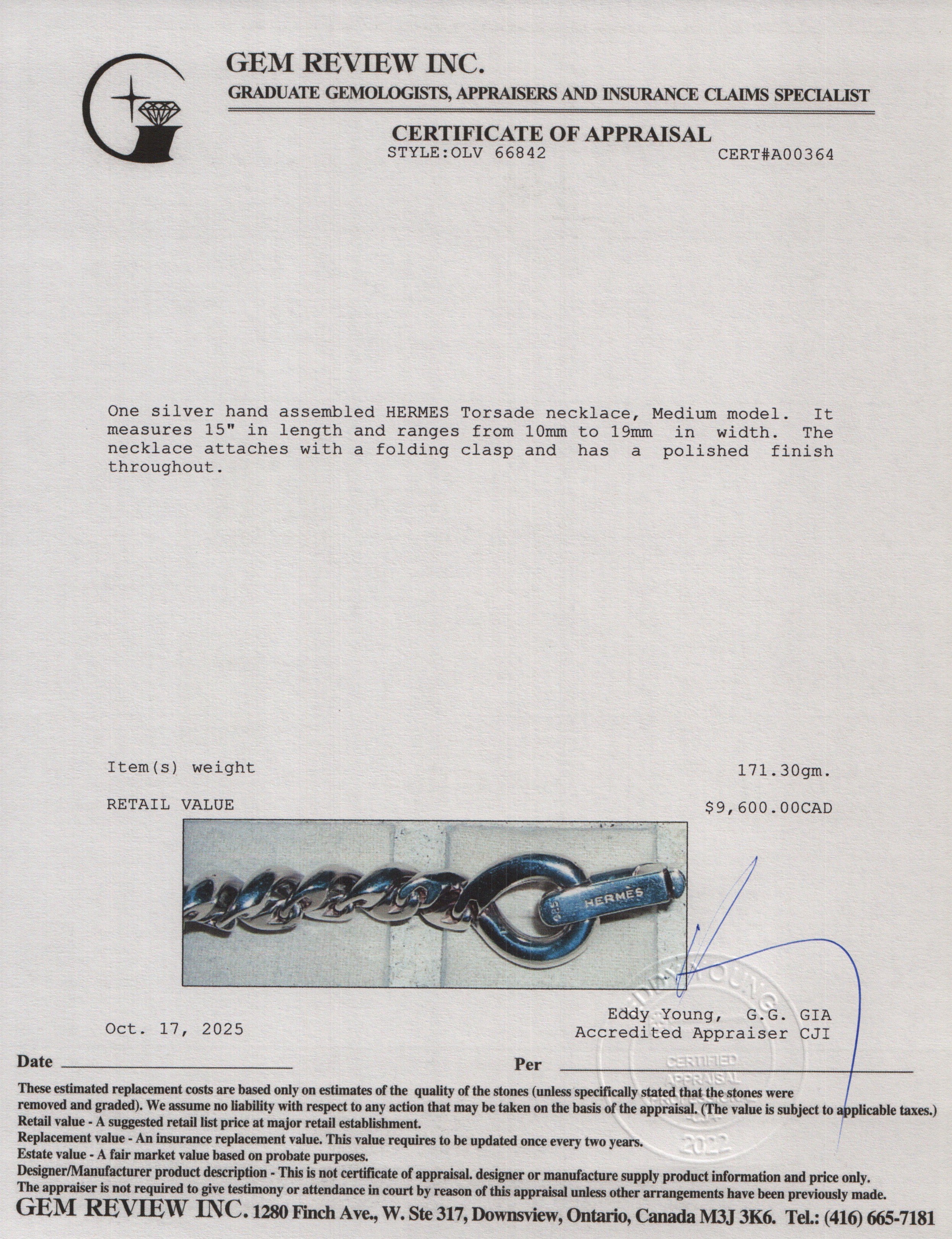 Hermes Sterling Silver Torasade Necklace, Medium Model