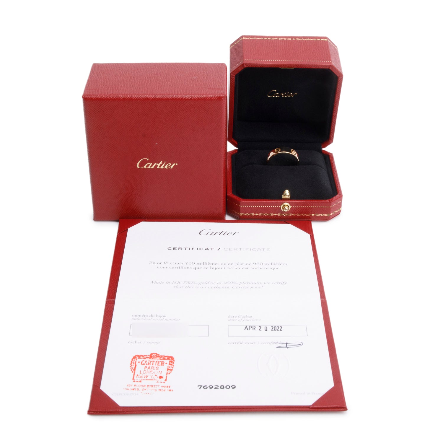 Cartier 2022 18k Yellow Gold 5.5 MM Love Ring, Classic Model, Size 59 8.75 w/ Box, Receipt & Certificate