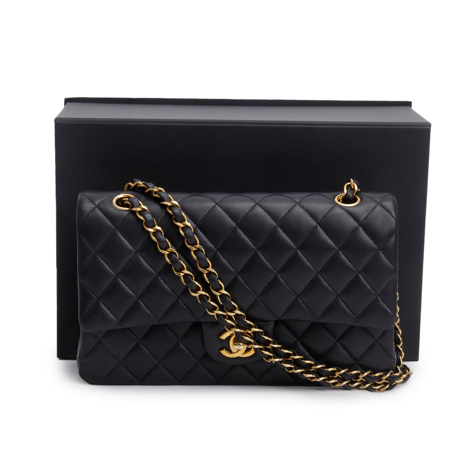 Chanel 2024 Black Quilted Lambskin Leather Classic Medium Double Flap Bag w/ Box & Receipt